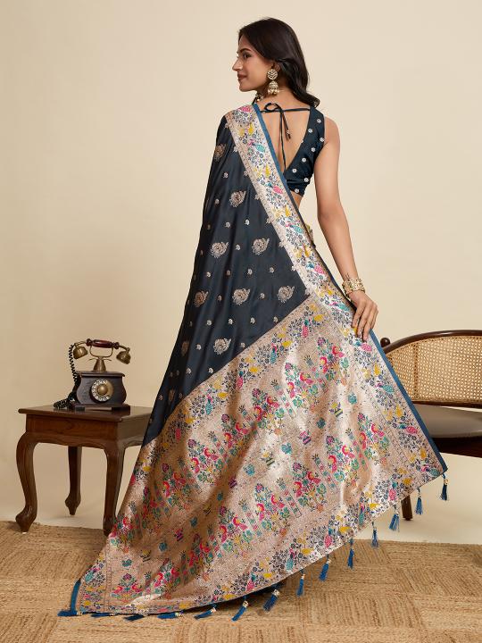 Black Meenakari Satin Silk saree — alternate view