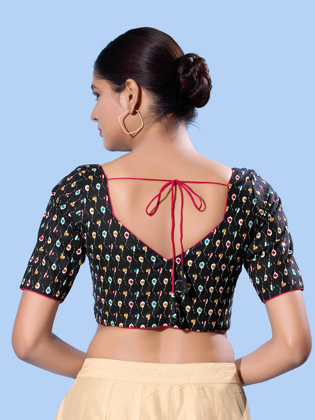 Black Minimal Printed Cotton Elbow Blouse — alternate view