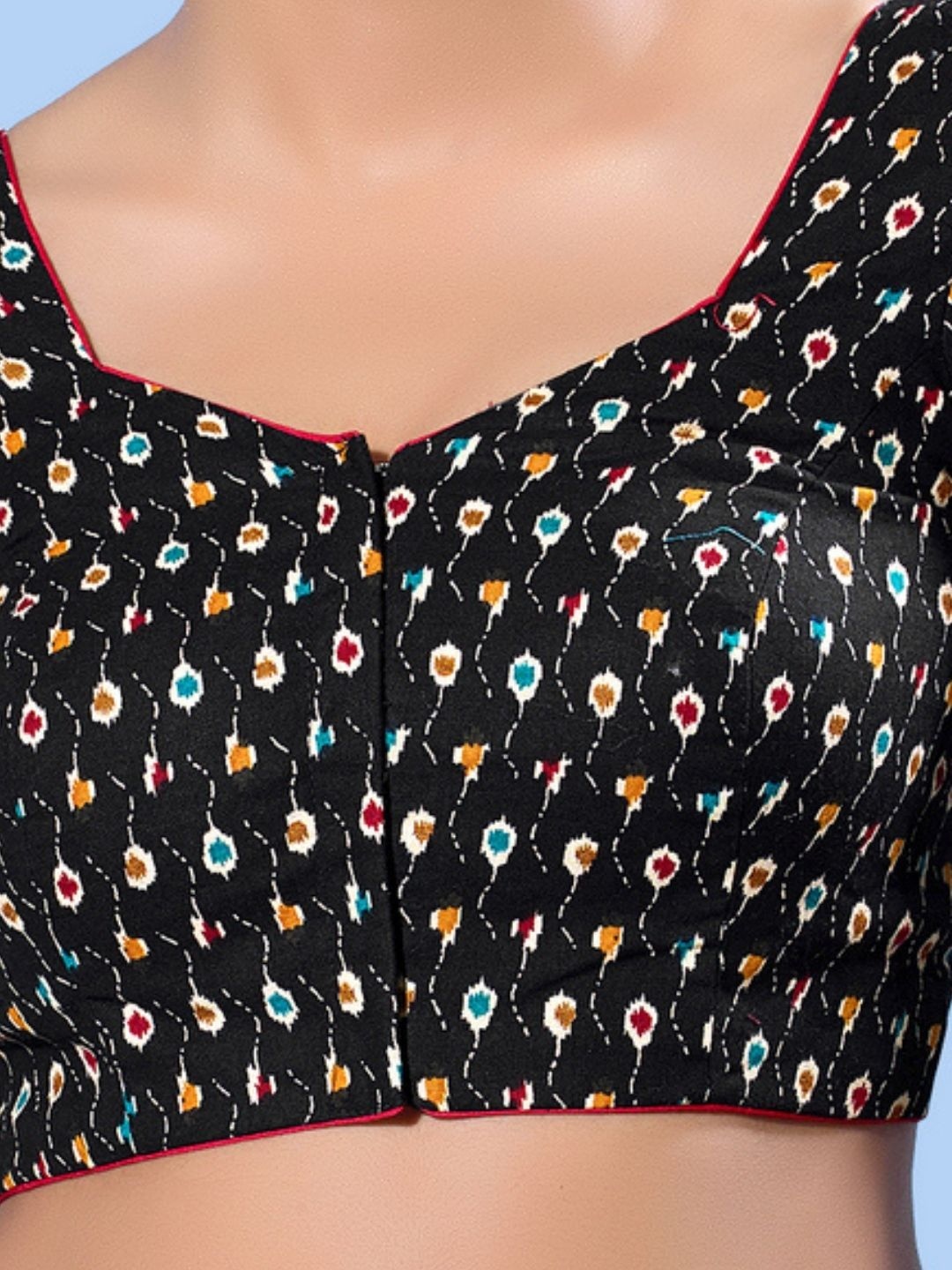 Black Minimal Printed Cotton Elbow Blouse