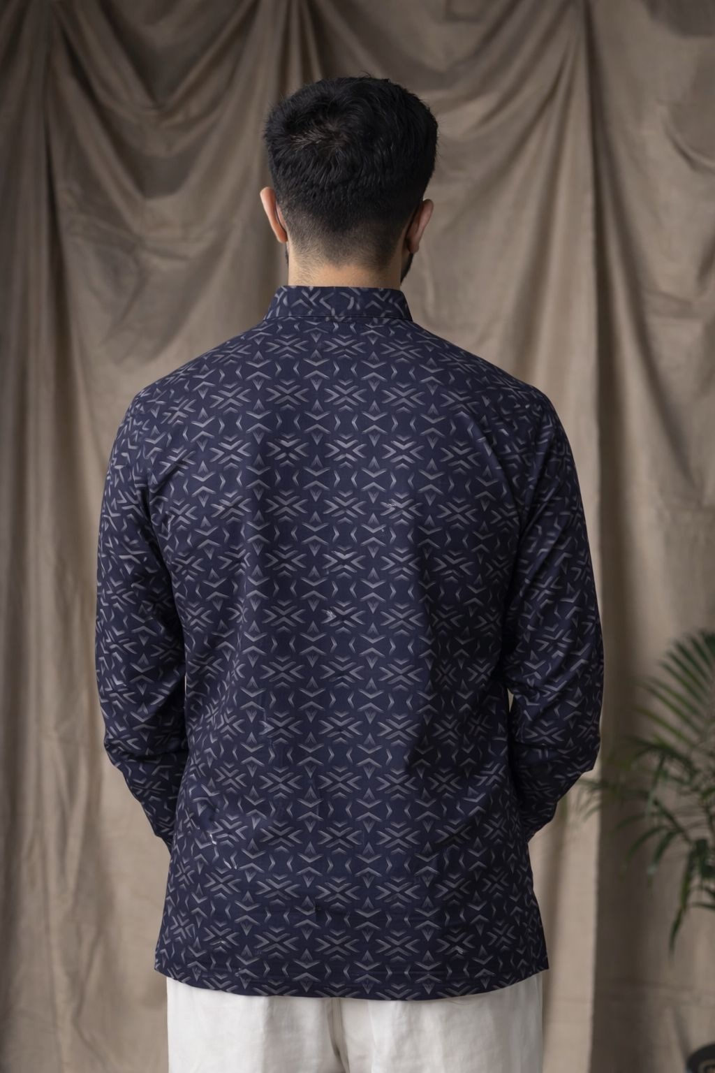 Black Motif Printed Linen Kurta — alternate view
