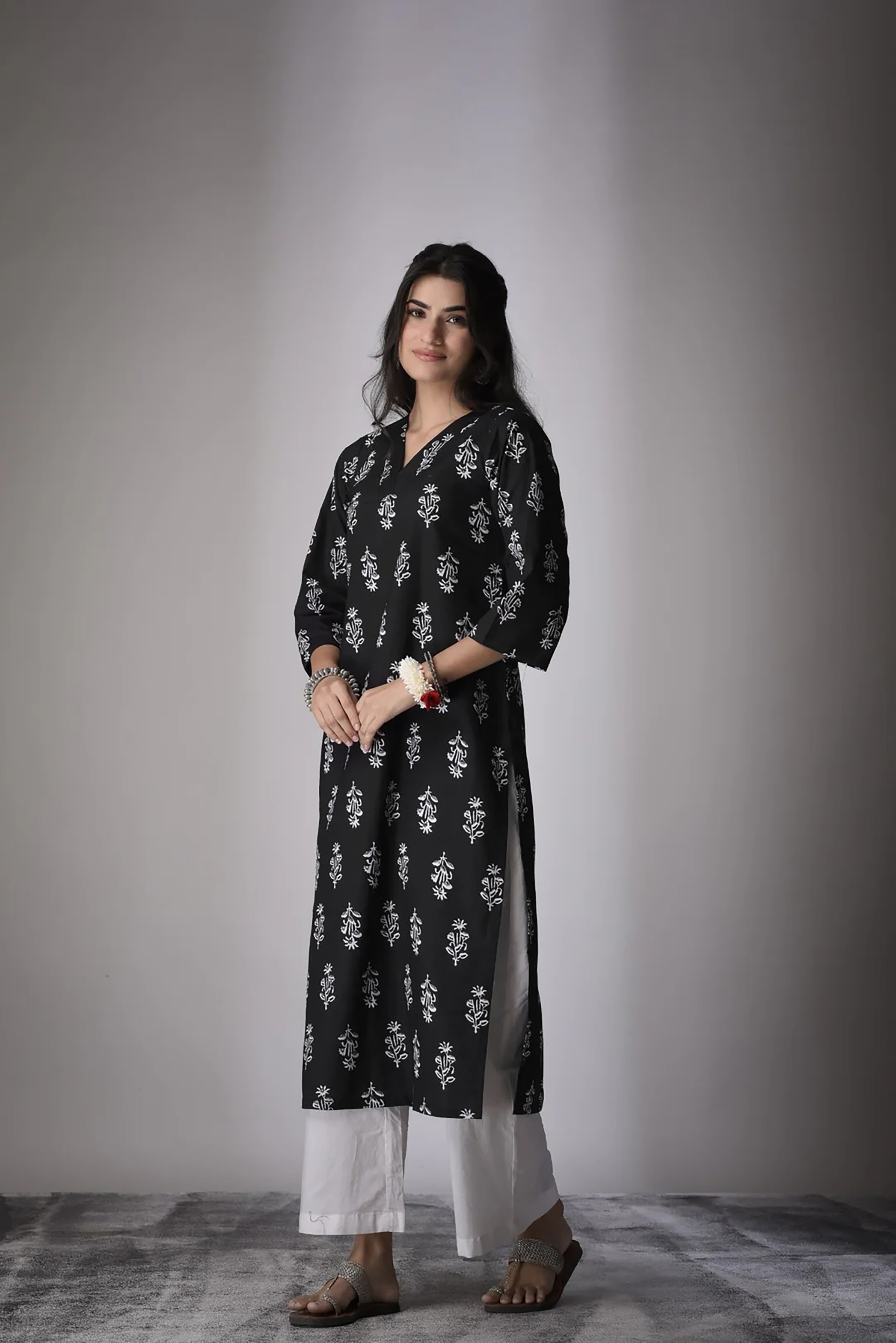Black Mughal Printed Cambric Cotton Kurti — alternate view