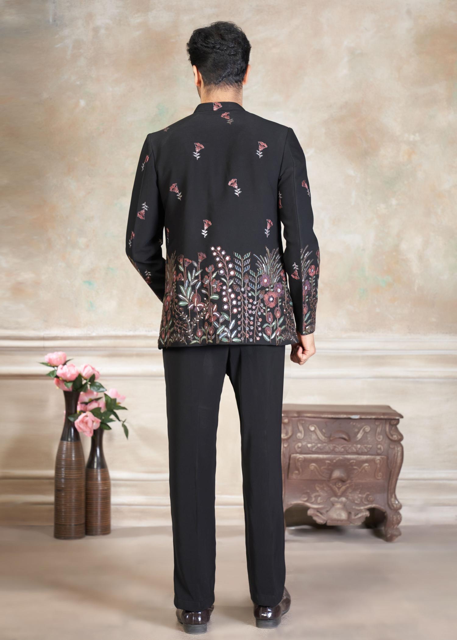 Black Multi Indo-Western Sherwani suit — alternate view