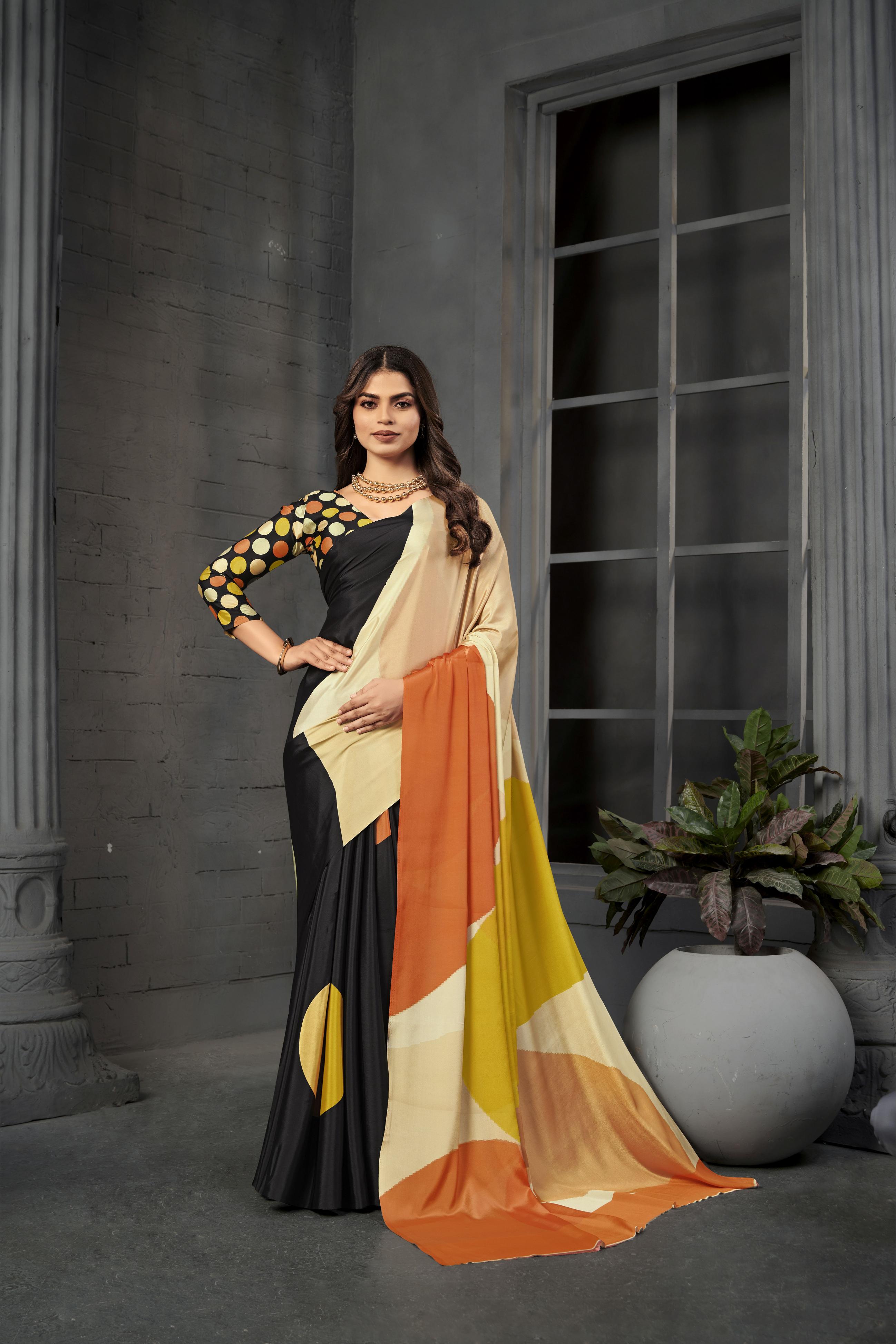 Black Multi Malai Crepe Silk Saree