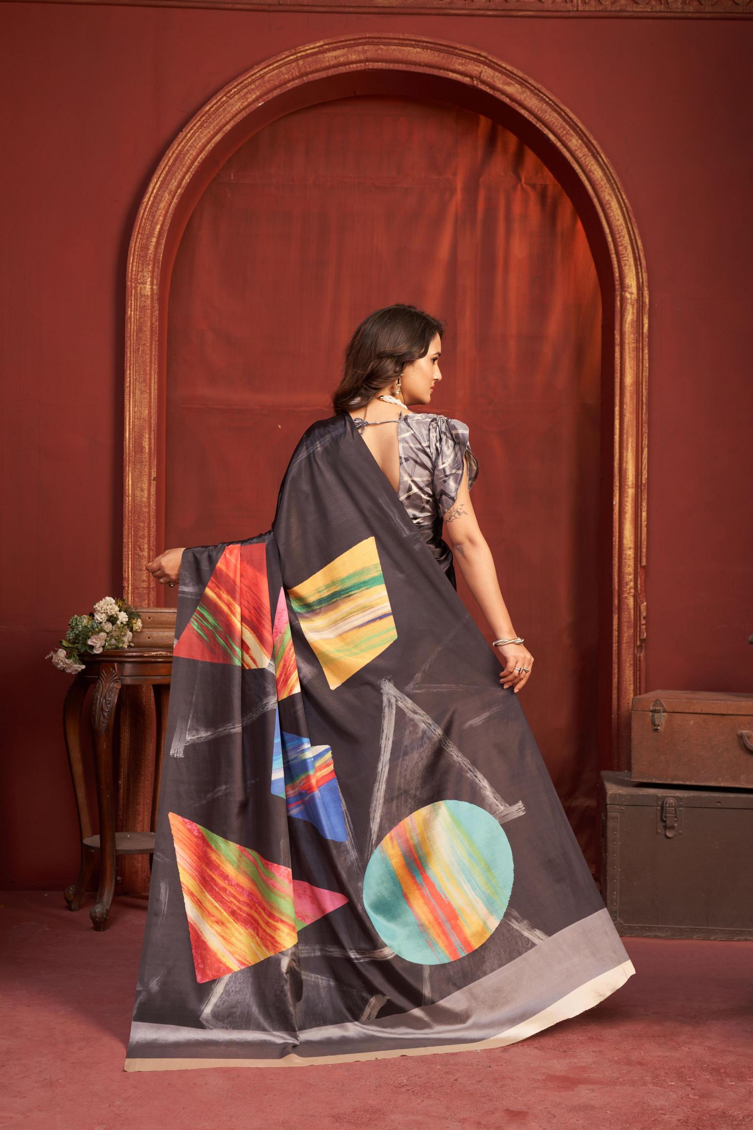 Black Multi Malai Crepe Silk Saree — alternate view