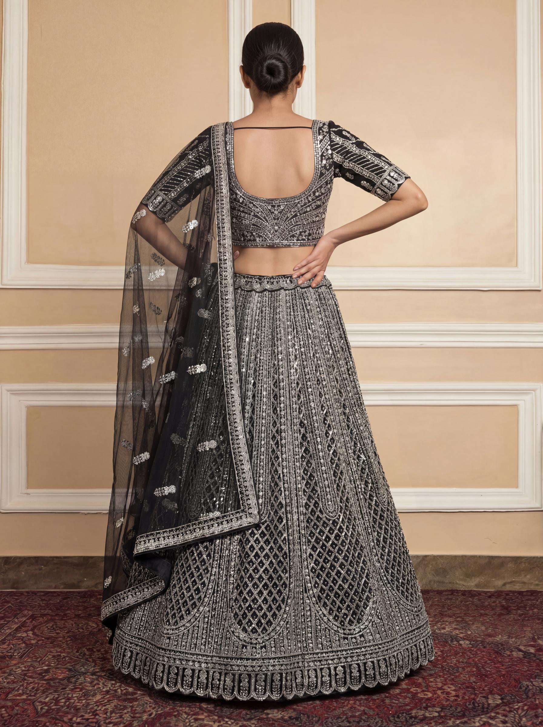 Black Multi Thread Embroidered Butterfly Motif Lehenga Choli — alternate view