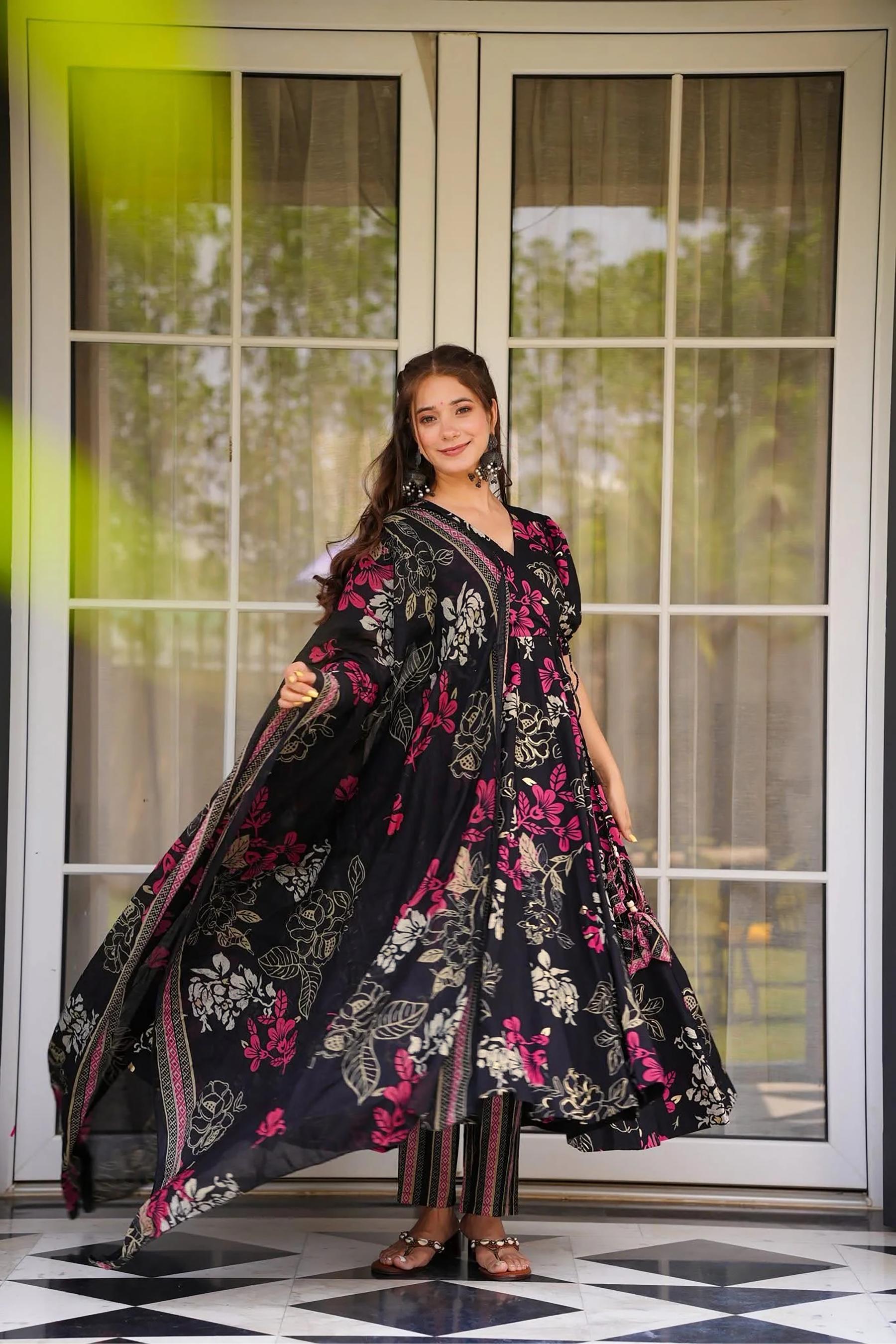 Black Muslin Readymade Suits