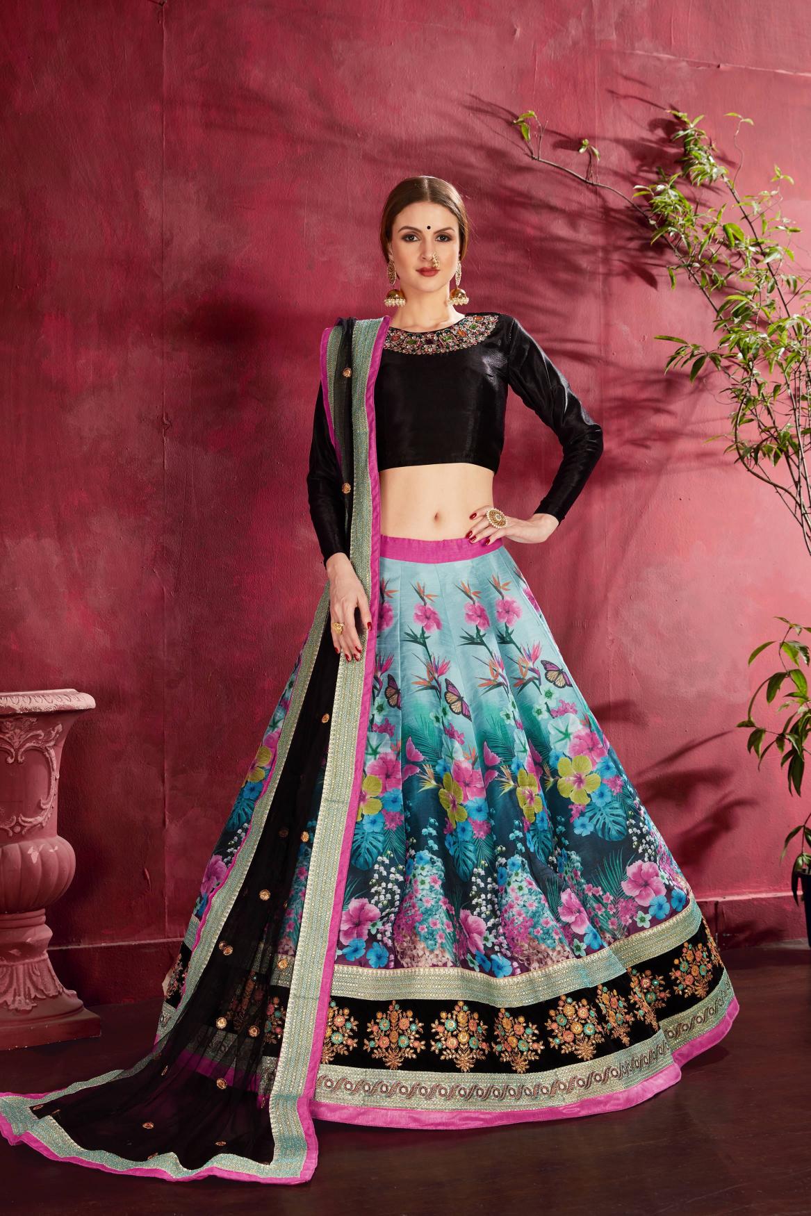 Black N Blue Heavy Banglori Silk Lehenga Choli