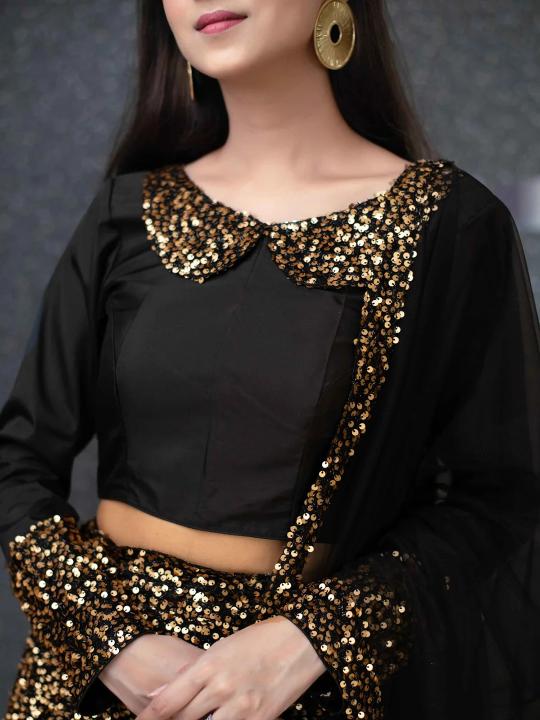 Black N Gold Sequins Lehenga Choli