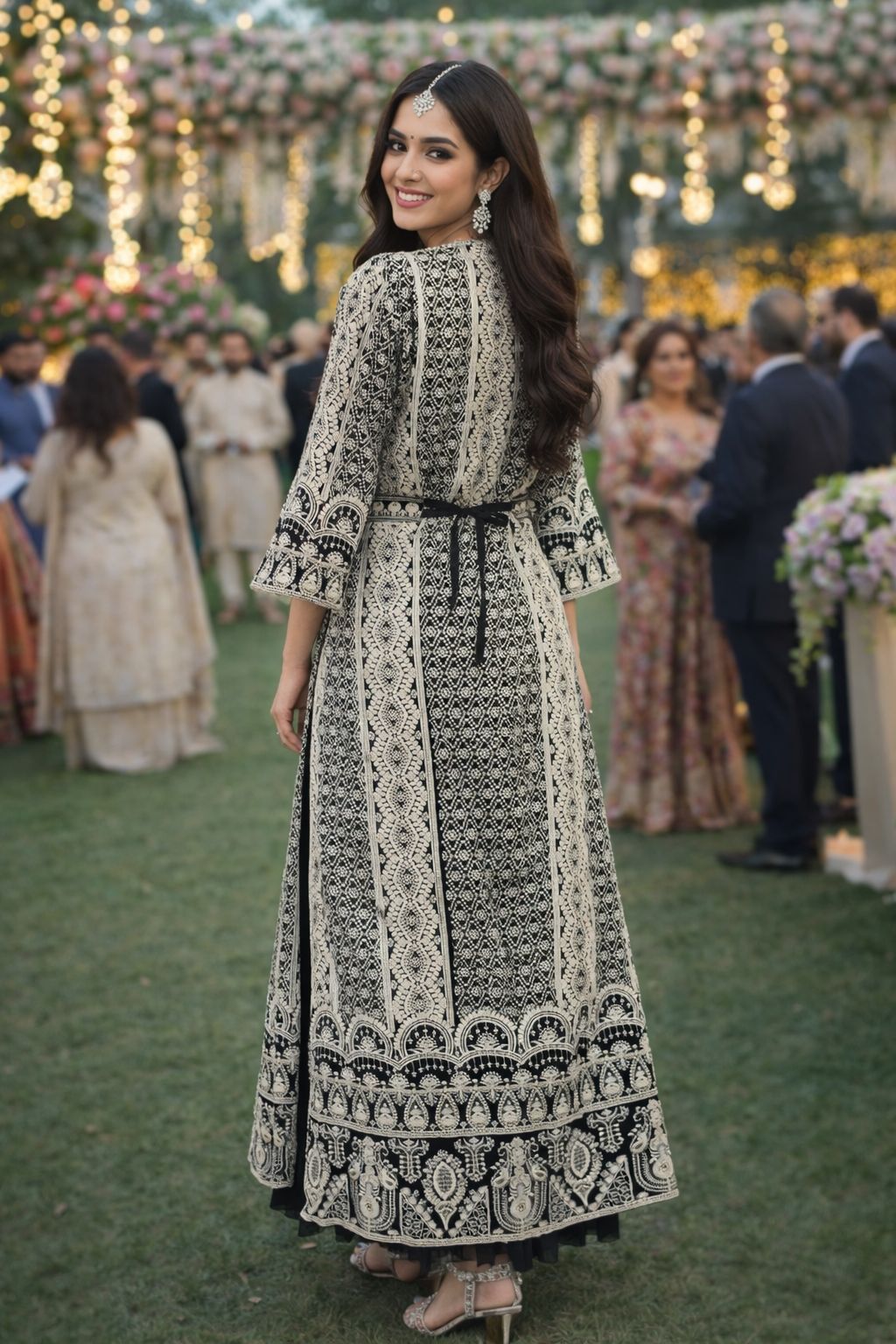 Black N Off-White Chinon Embroidered Gown — alternate view