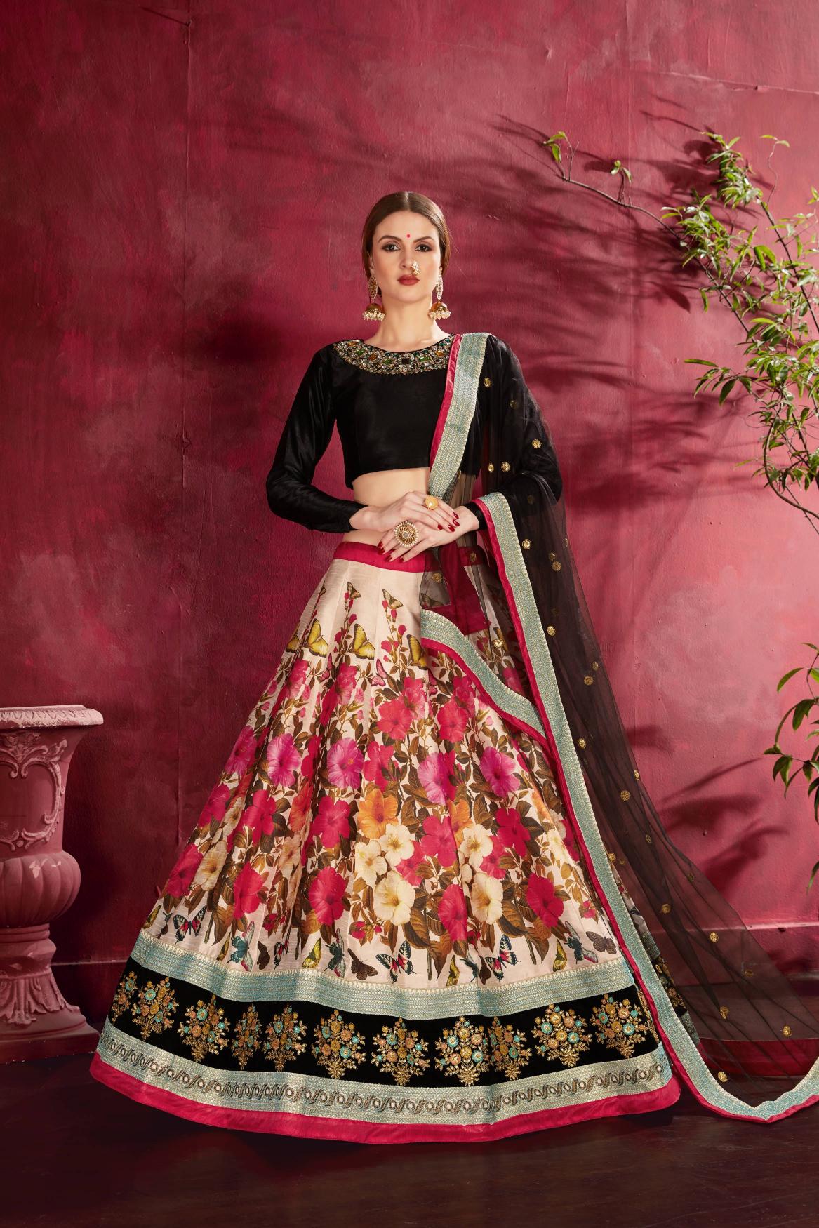 Black N Orange Heavy Banglori Silk Lehenga Choli
