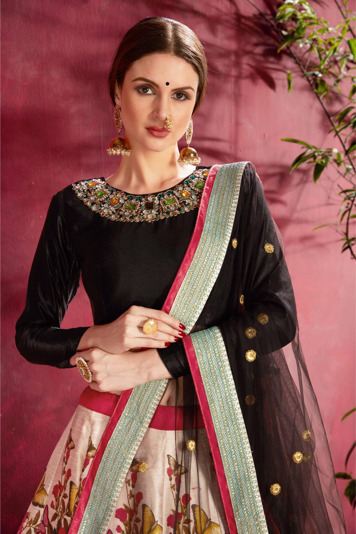 Black N Orange Heavy Banglori Silk Lehenga Choli — alternate view