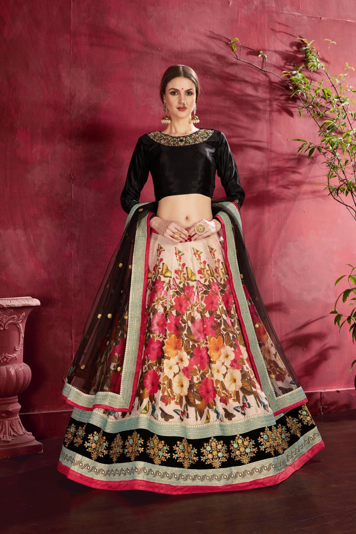 Black N Orange Heavy Banglori Silk Lehenga Choli