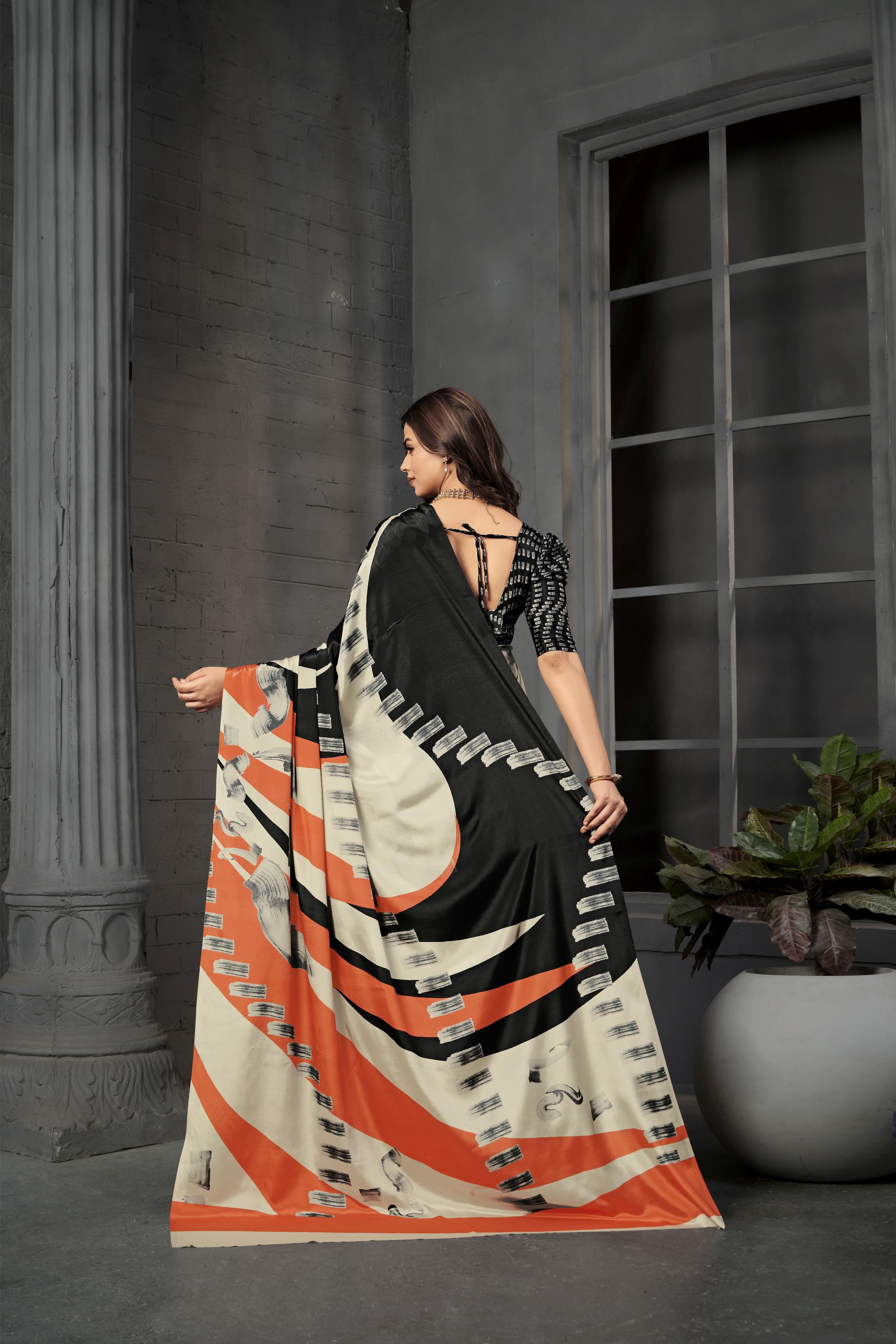 Black N Peach Malai Crepe Silk Saree — alternate view