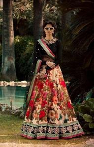 Black N Red Art Silk Printed Embroidered Lehenga Choli