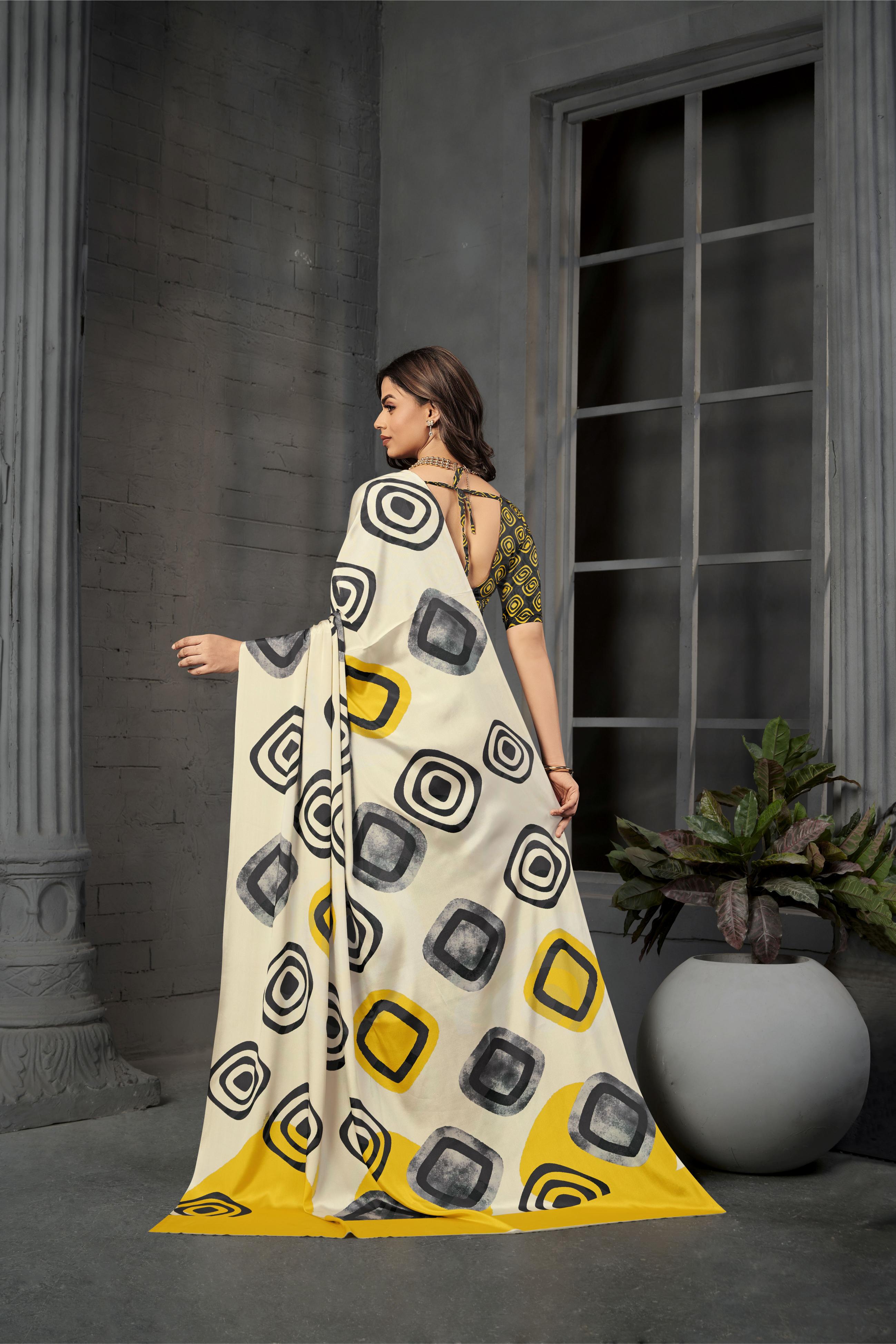 Black N Yellow Malai Crepe Silk Saree — alternate view