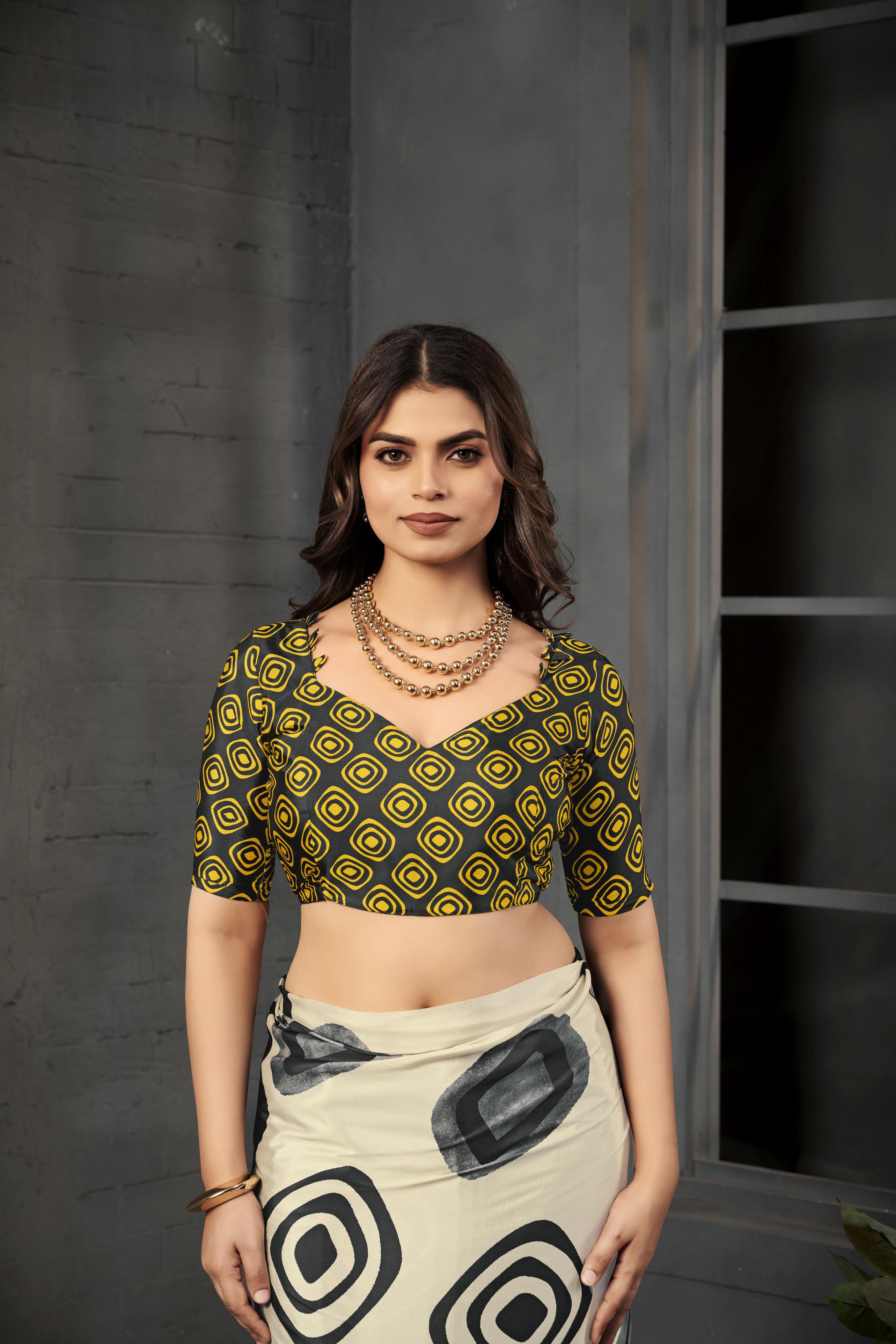 Black N Yellow Malai Crepe Silk Saree