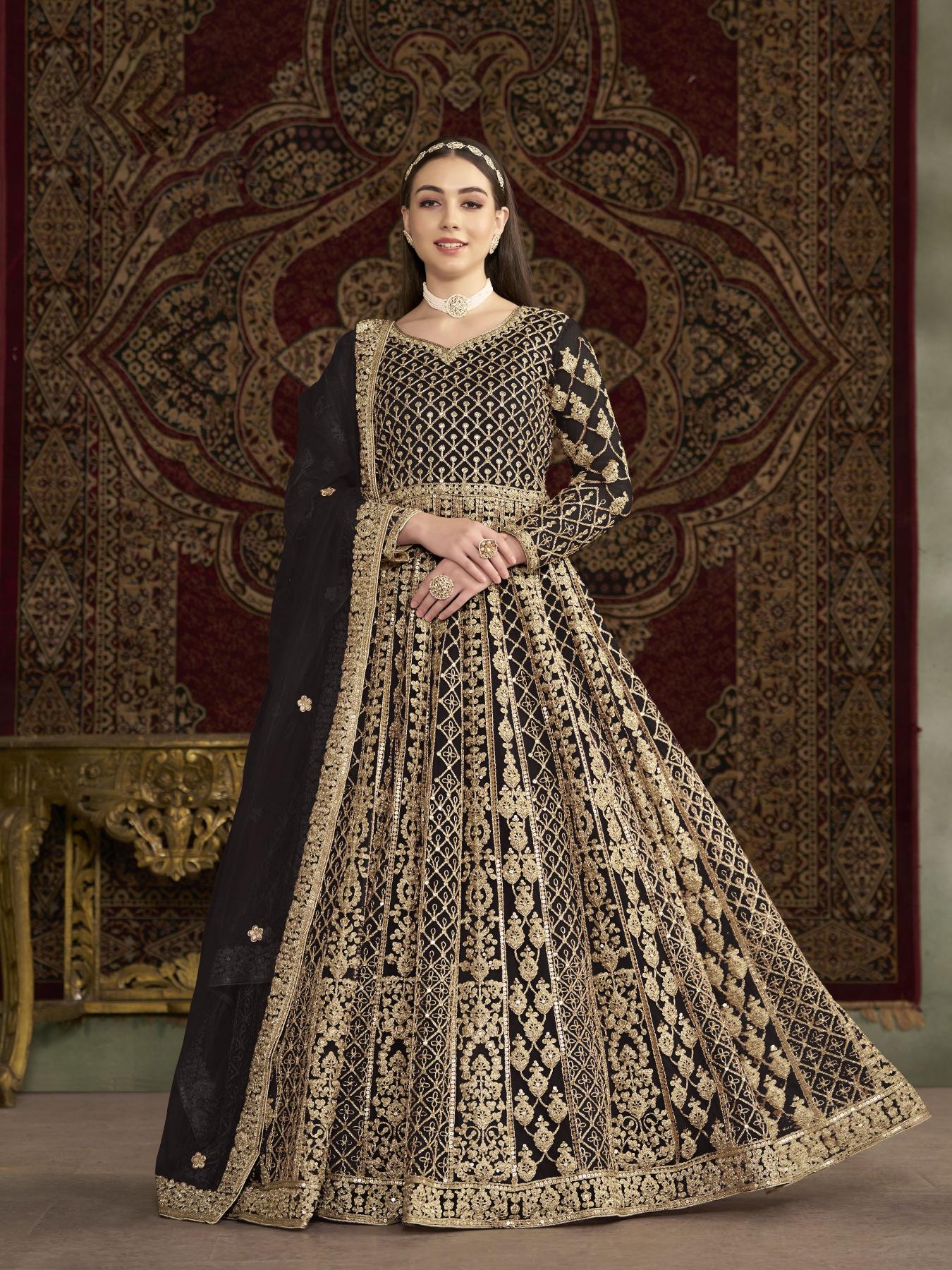 Black Net Embroidery Gown