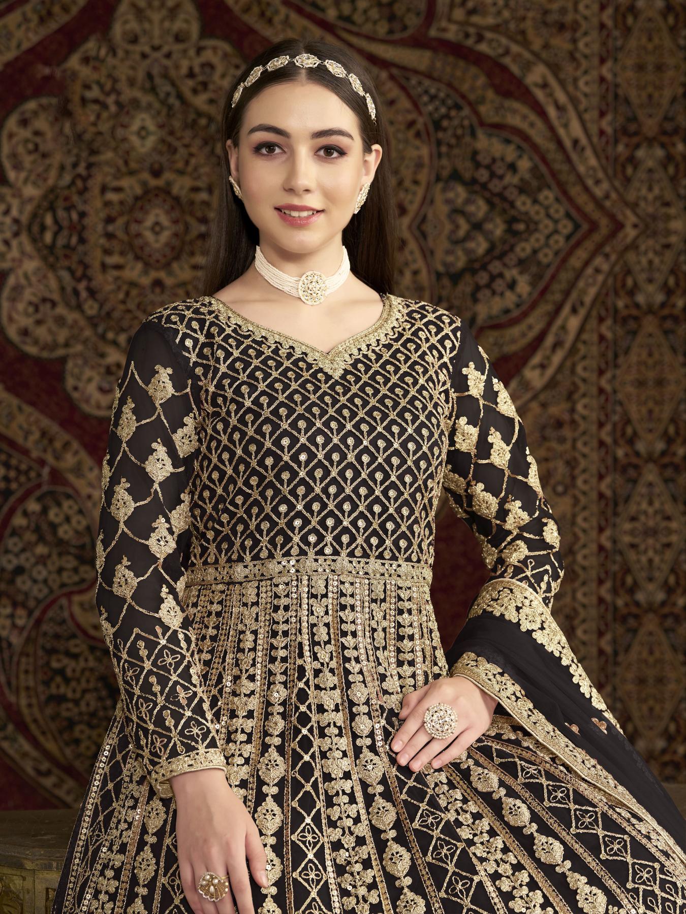 Black Net Embroidery Gown