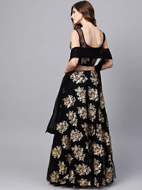 Black Net Zari N Sequins Embroidered Lehenga Choli — alternate view