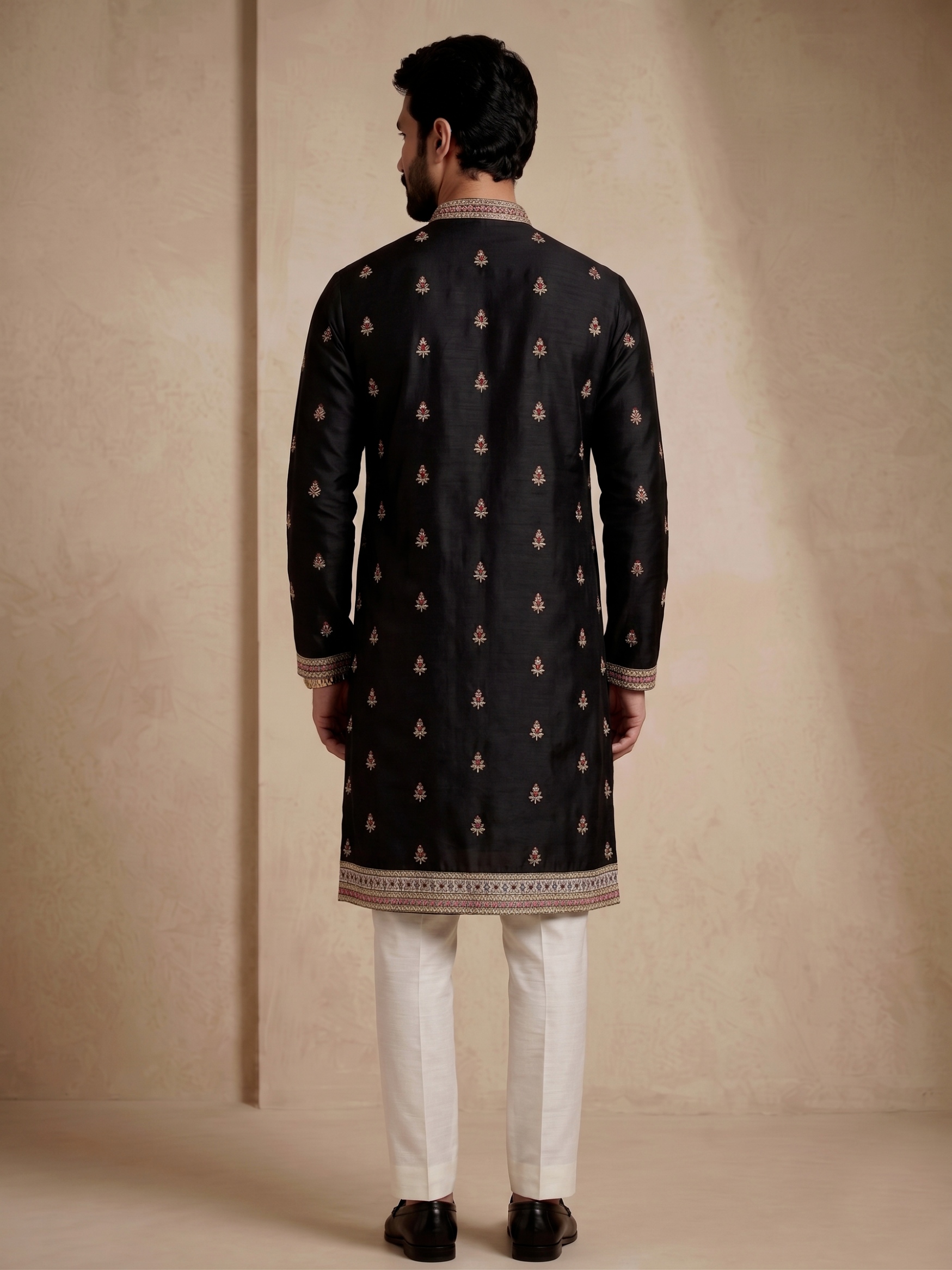 Black Offwhite Embroidered Greek Satin Kurta Trouser — alternate view