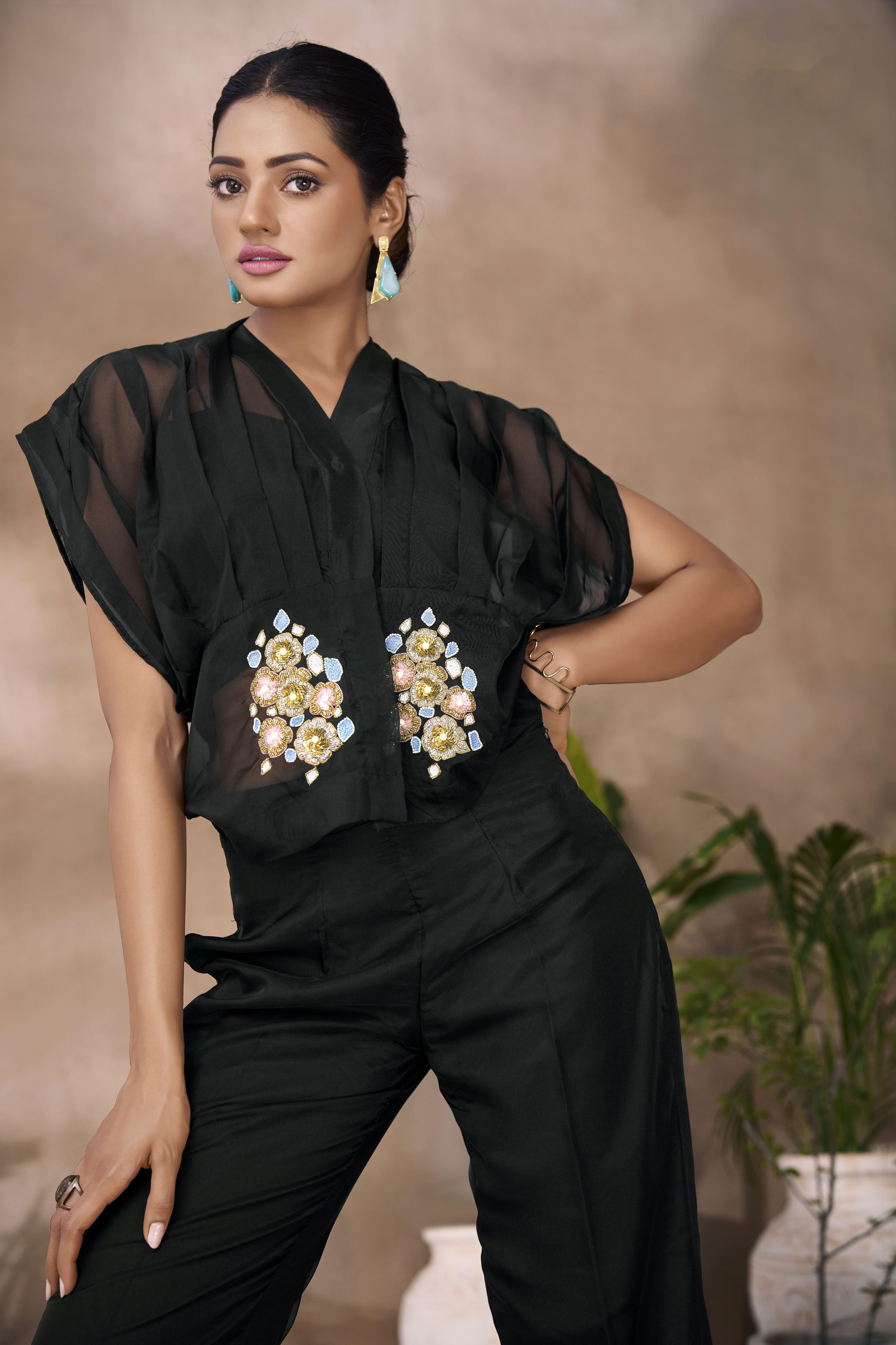 Black Organza Designer Hand Work Kurti — alternate view
