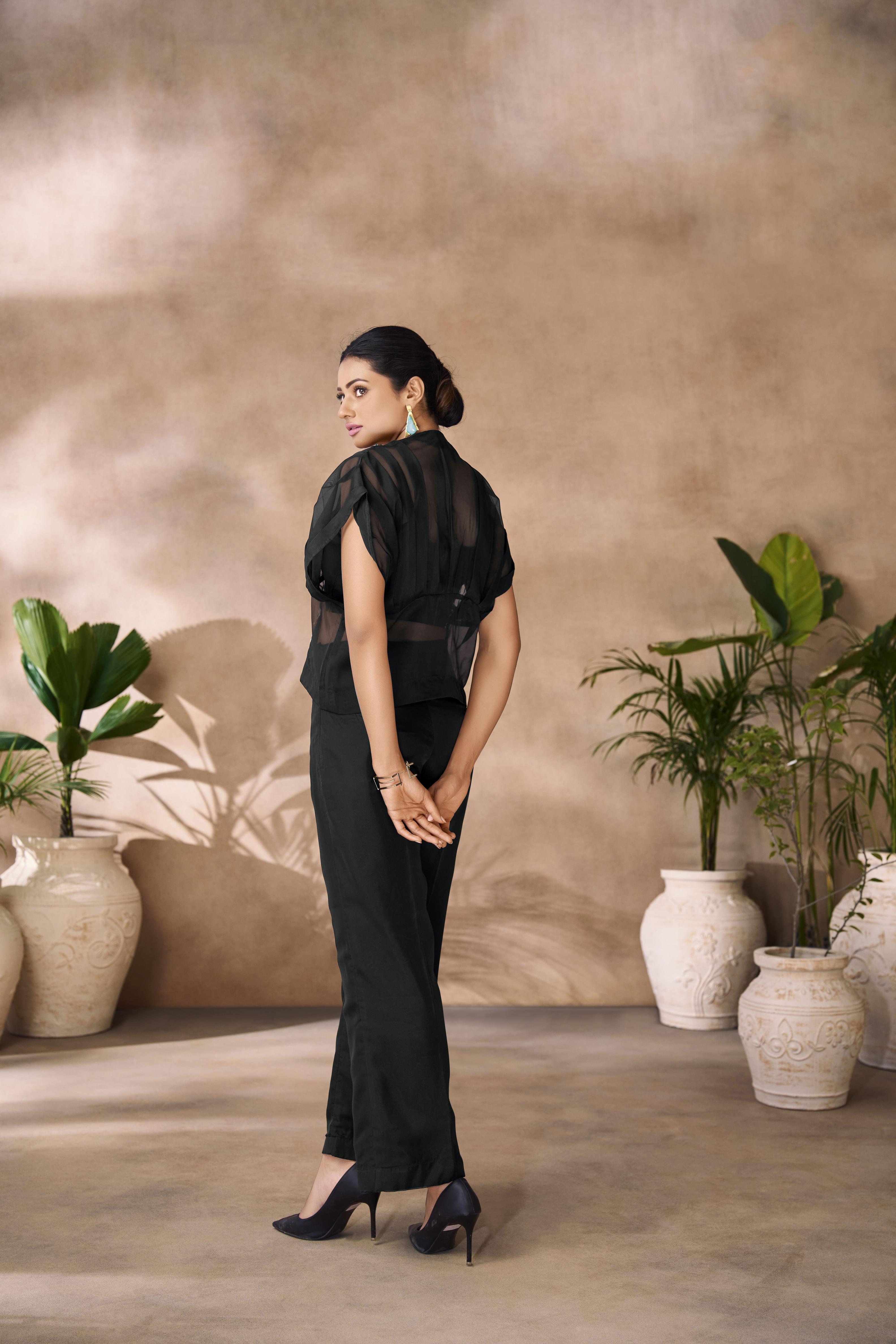 Black Organza Designer Hand Work Kurti
