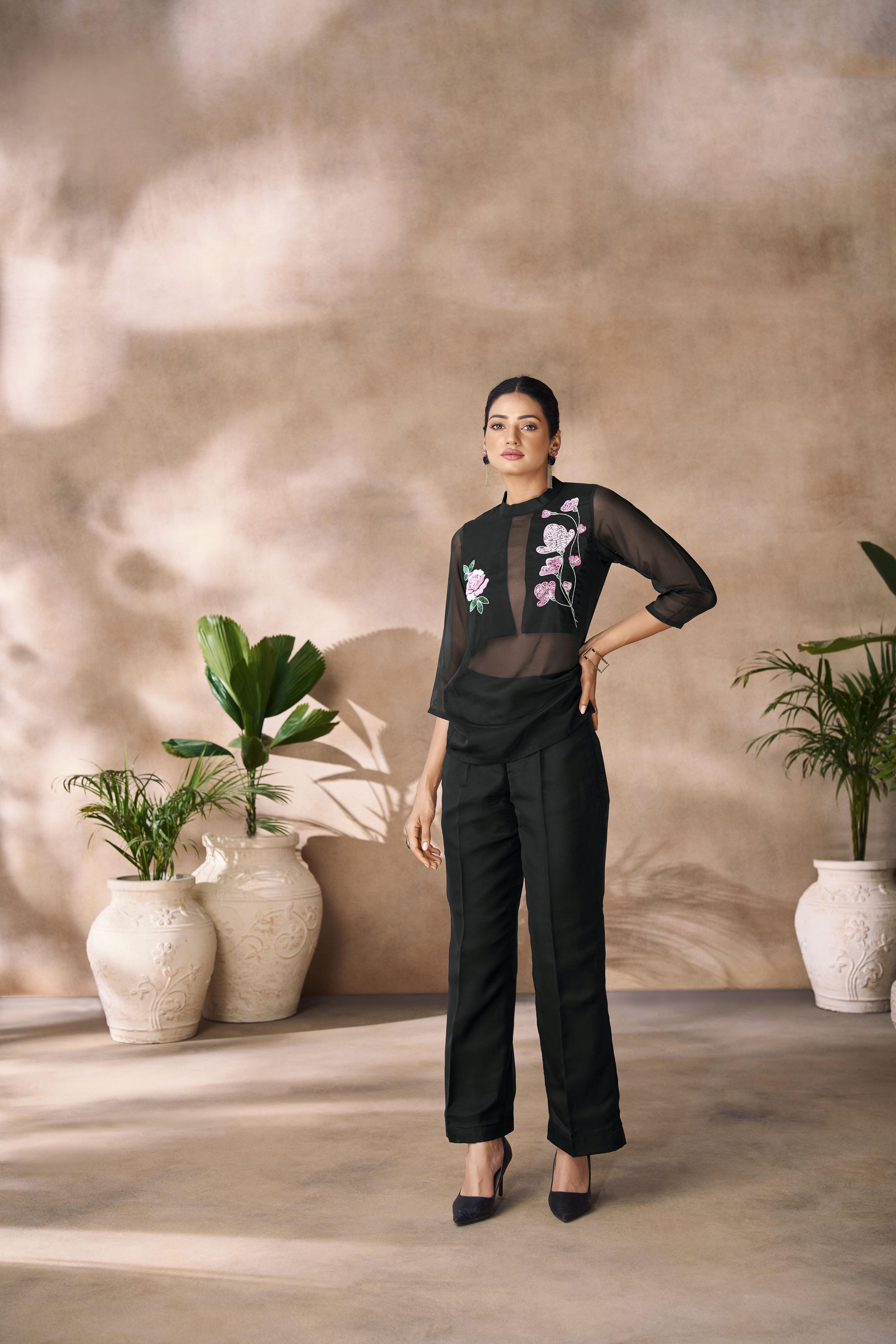 Black Organza Hand Work Designer Kurti