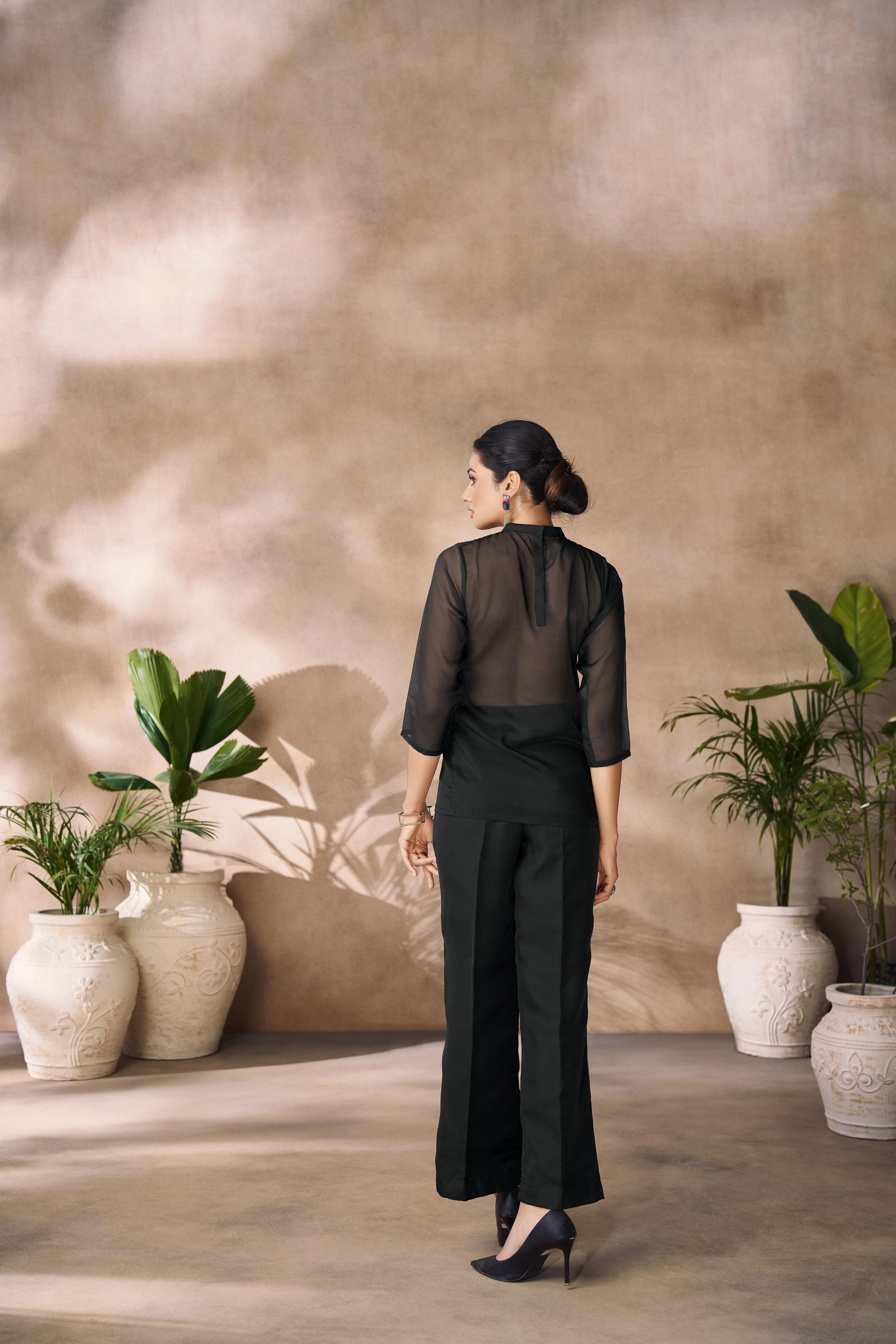 Black Organza Hand Work Designer Kurti
