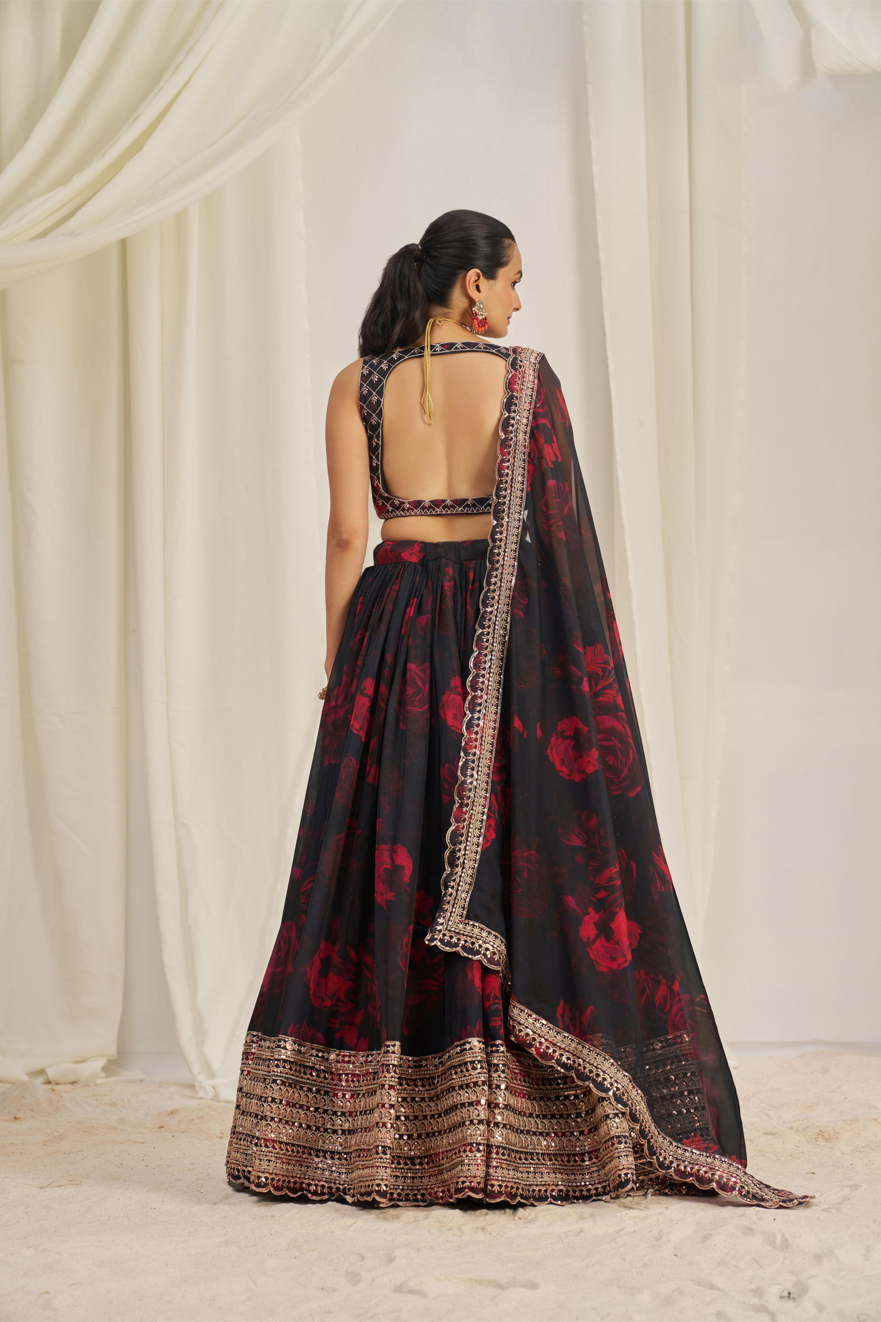 Black Organza Printed Lehenga — alternate view