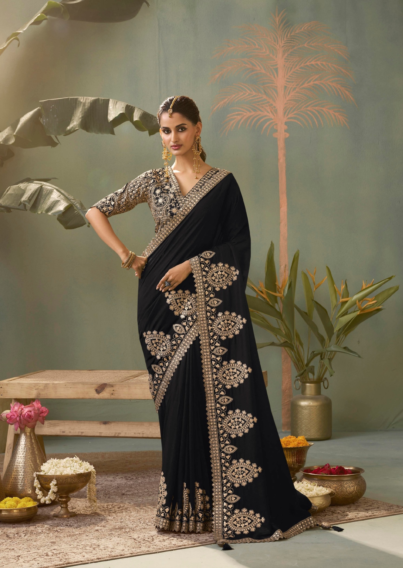 Black Ornamental Gota Patti Bamber Silk Saree