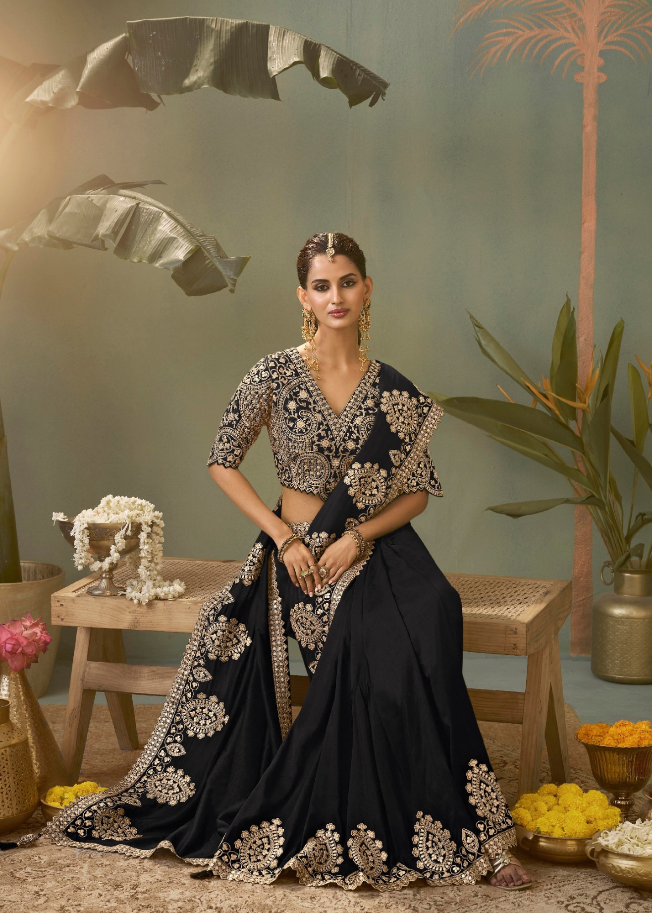 Black Ornamental Gota Patti Bamber Silk Saree — alternate view