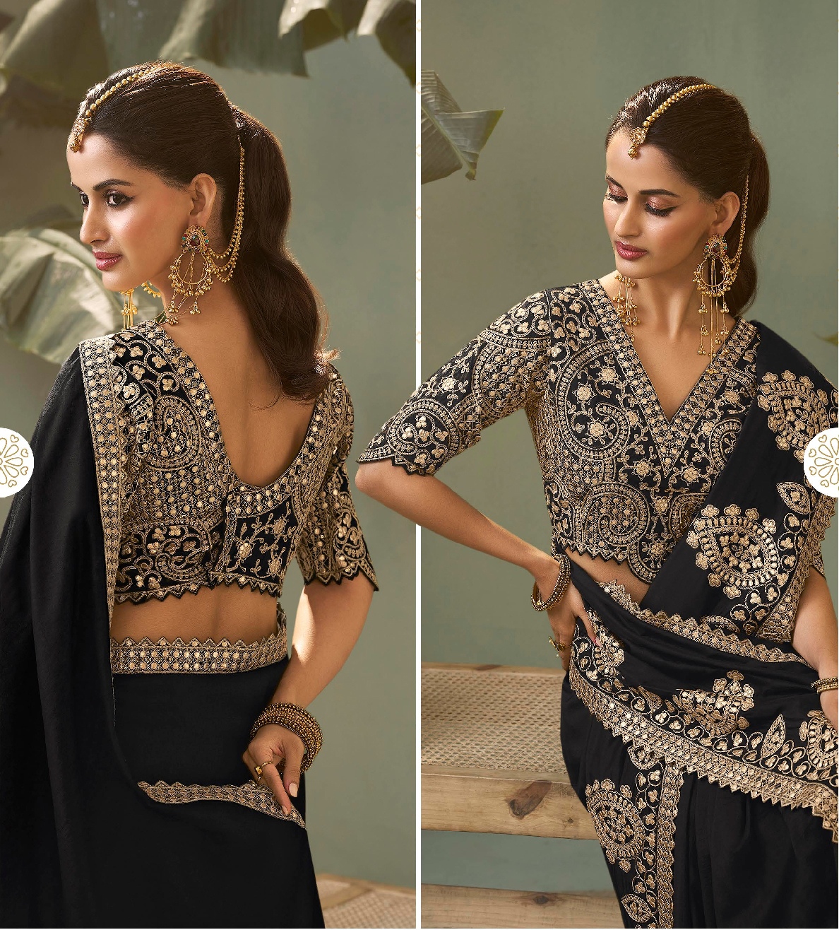 Black Ornamental Gota Patti Bamber Silk Saree