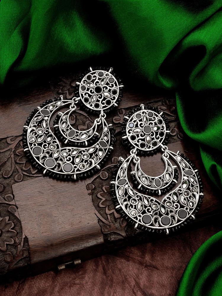 Black Oxidized Kundan Double Moon Crescent Earrings — alternate view