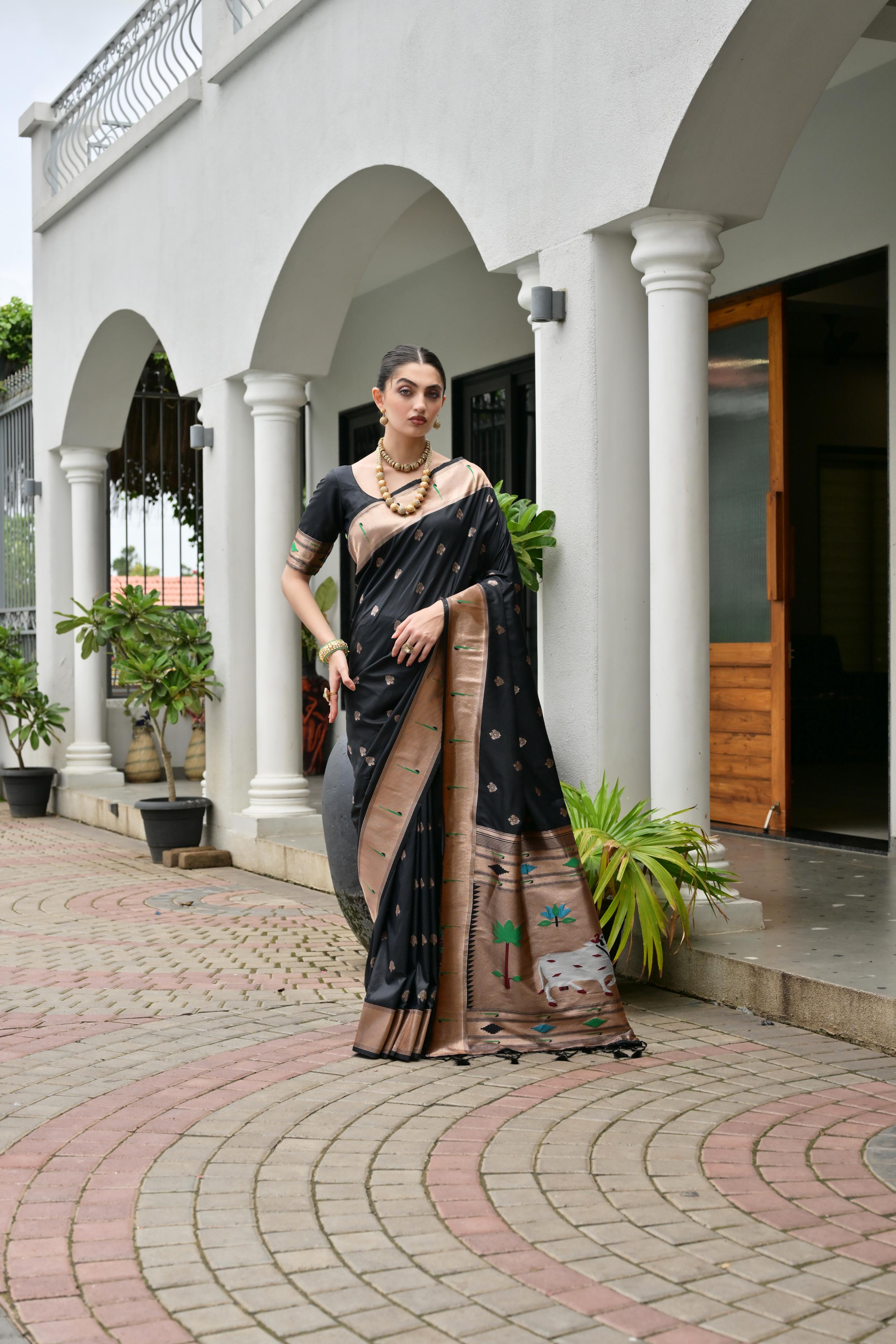 Black Paithani Woven Designer Banarasi Silk Saree