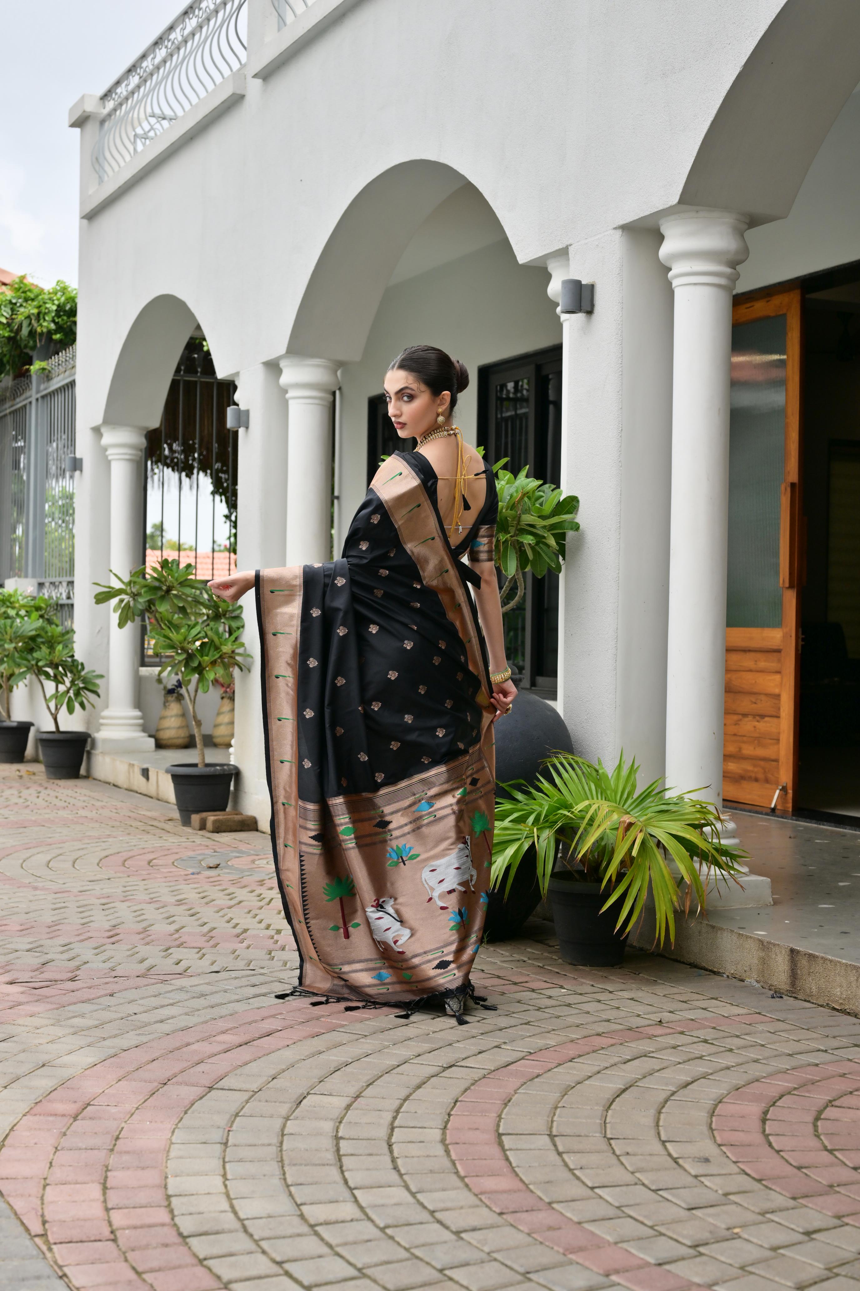 Black Paithani Woven Designer Banarasi Silk Saree — alternate view