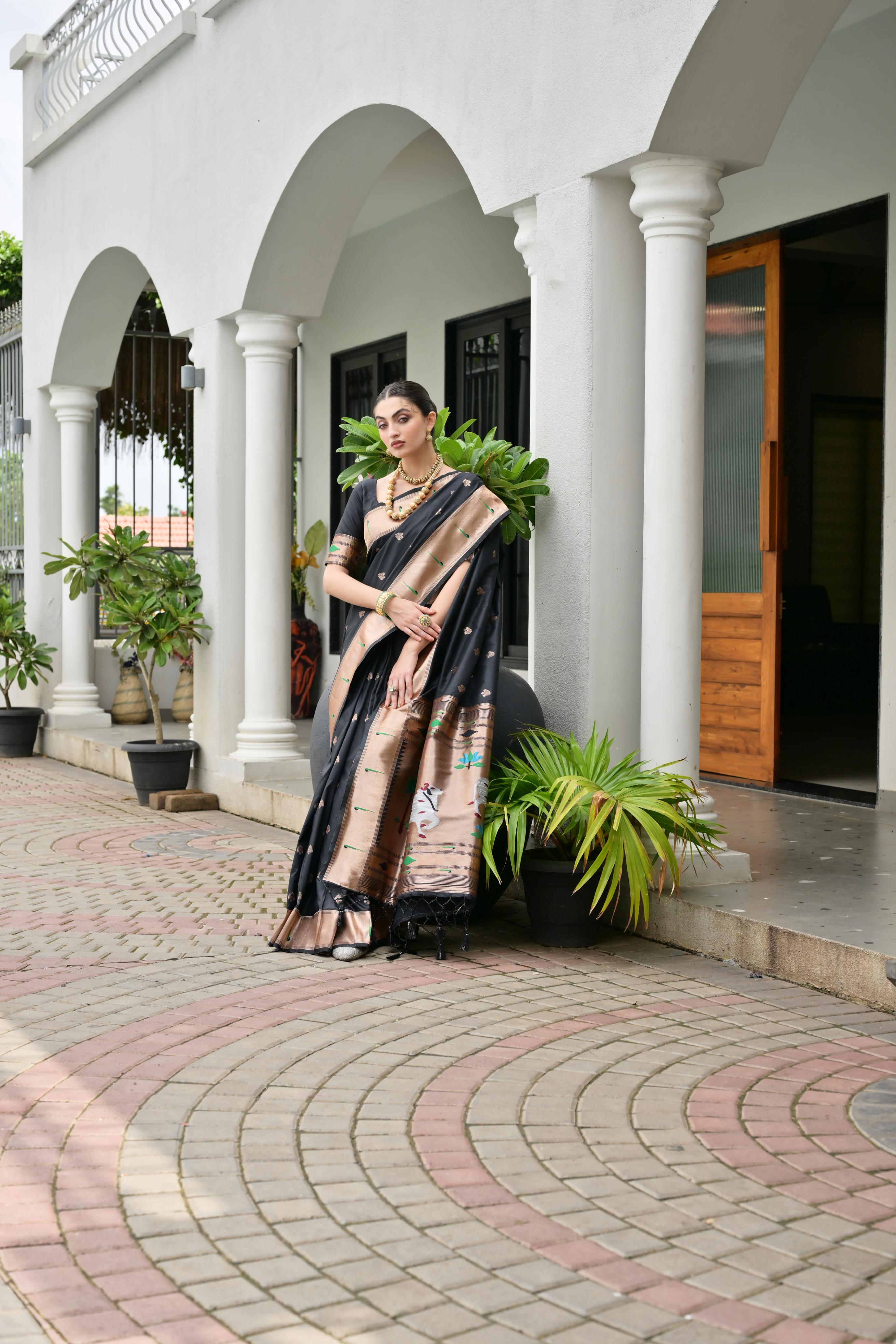 Black Paithani Woven Designer Banarasi Silk Saree