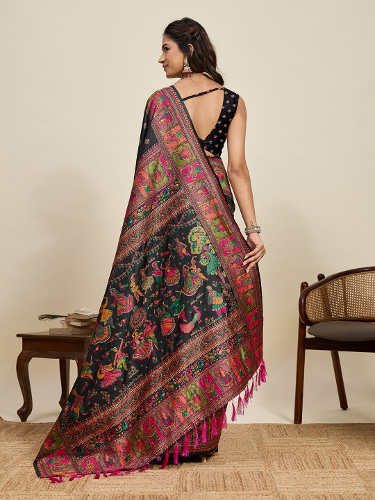 Black Pashmina Silk Meenakari Designer Saree — alternate view
