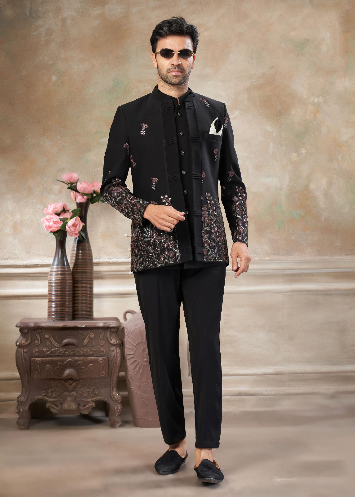 Black Pocket Indo-Western Sherwani suit
