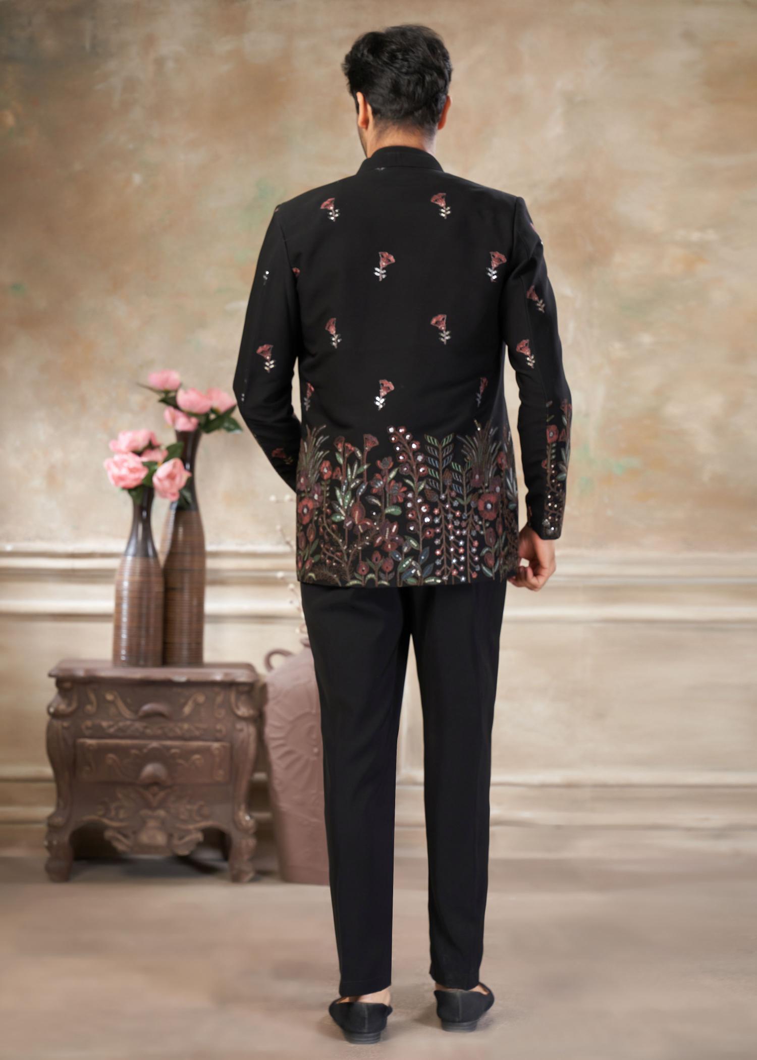 Black Pocket Indo-Western Sherwani suit — alternate view