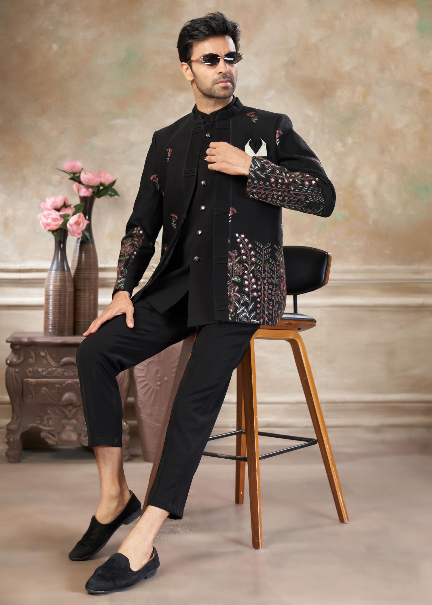 Black Pocket Indo-Western Sherwani suit