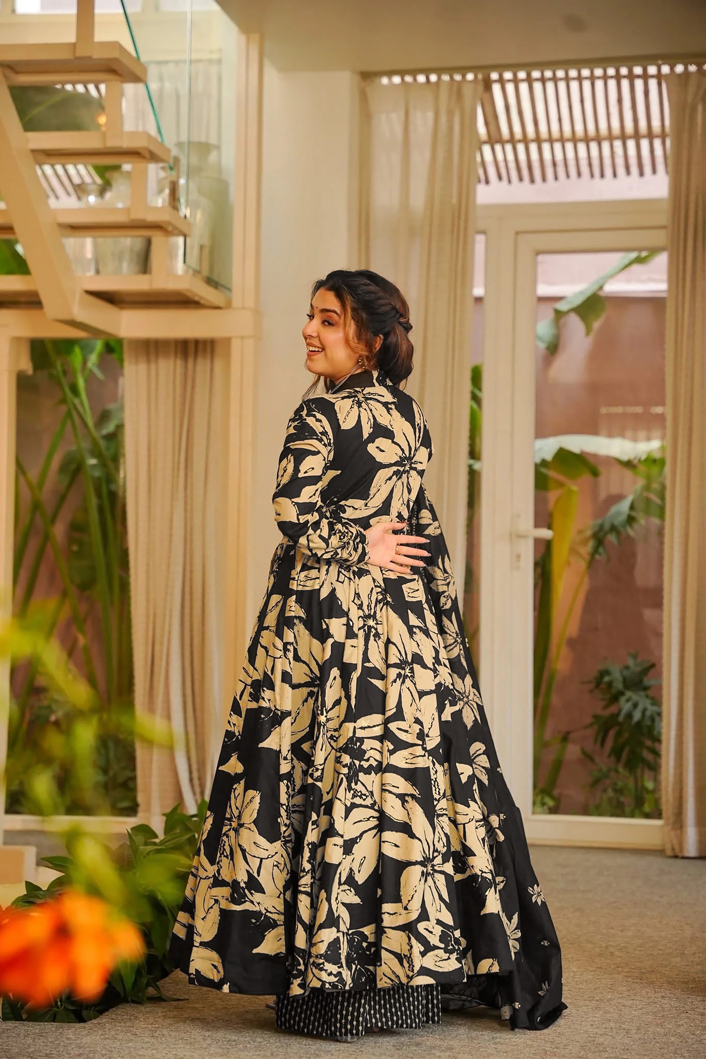 Black Printed A-Line Palazzo Suit — alternate view