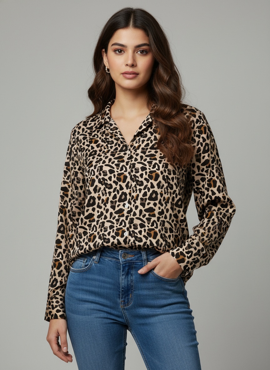 Black Printed Crepe Classic Classic Shirt