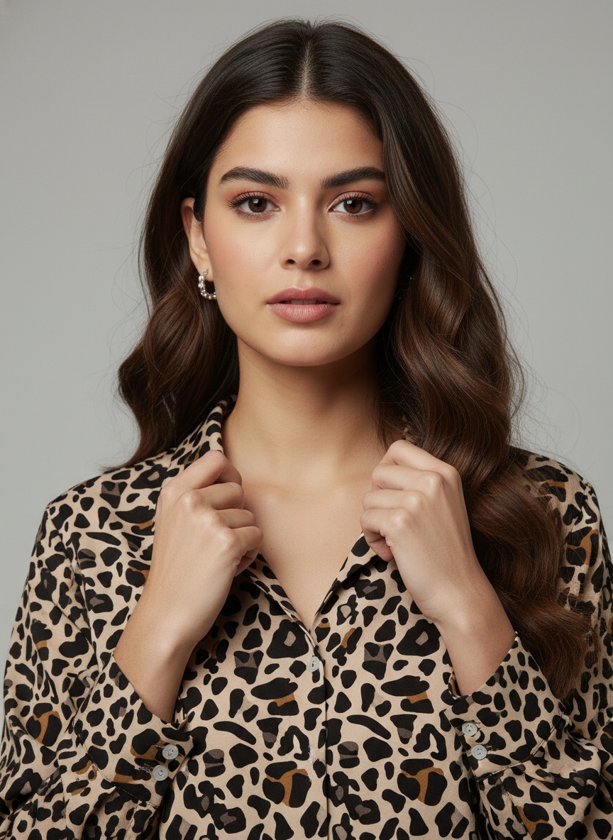 Black Printed Crepe Classic Classic Shirt