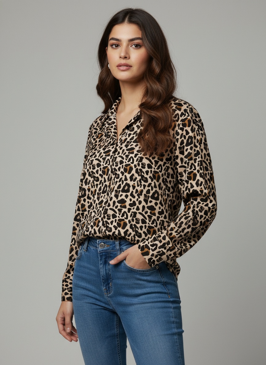 Black Printed Crepe Classic Classic Shirt