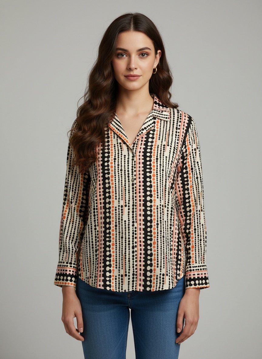 Black Printed Crepe Classic Shirt