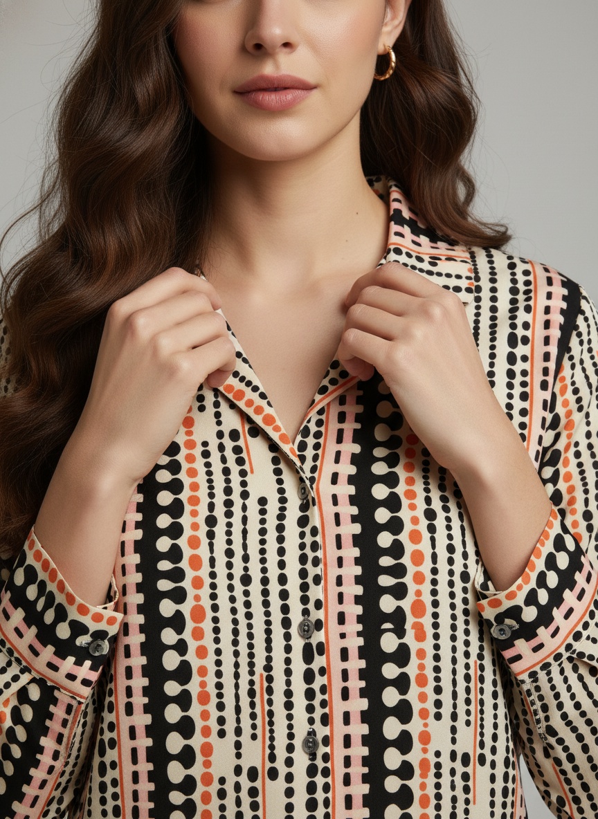 Black Printed Crepe Classic Shirt
