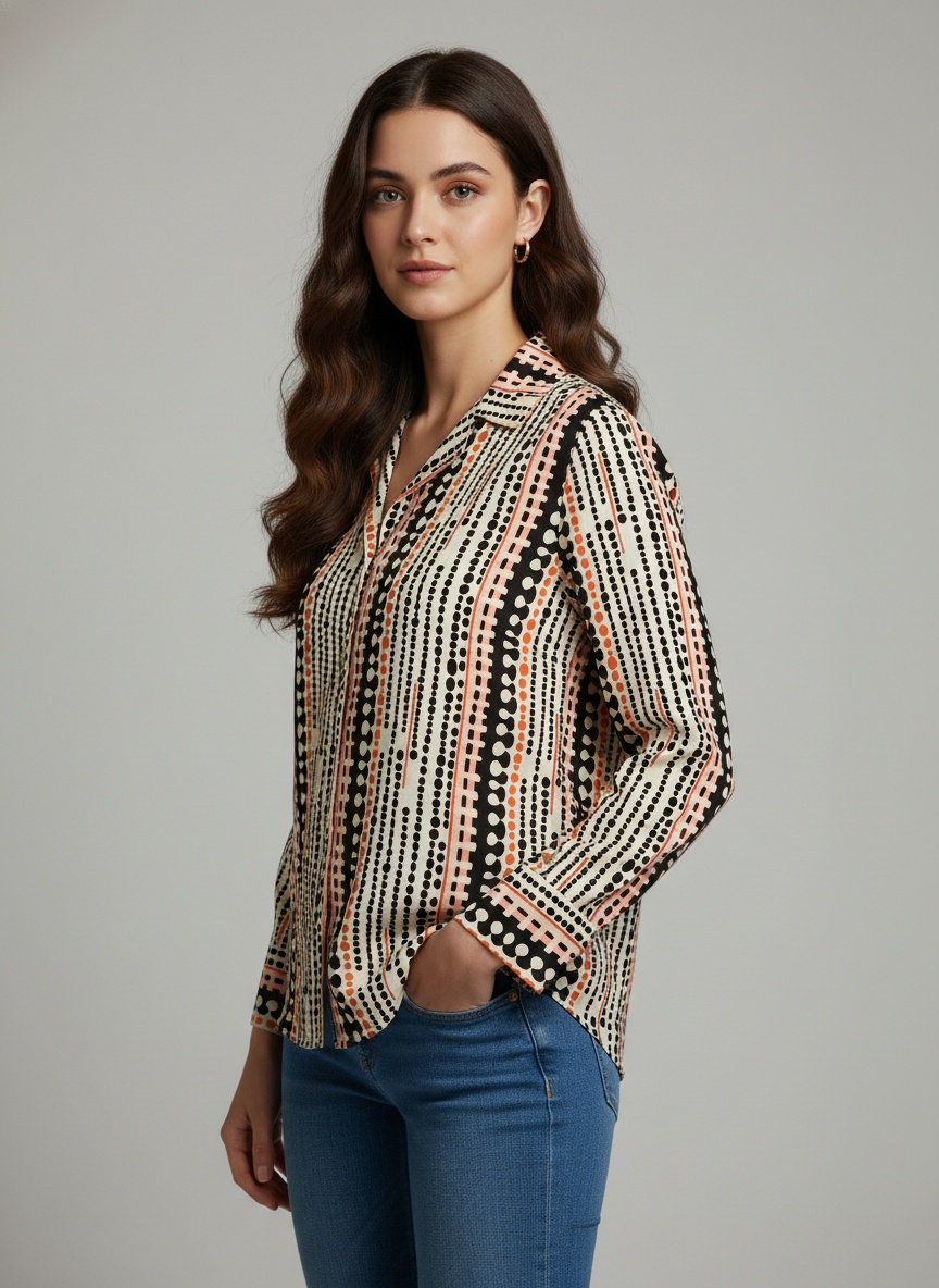 Black Printed Crepe Classic Shirt