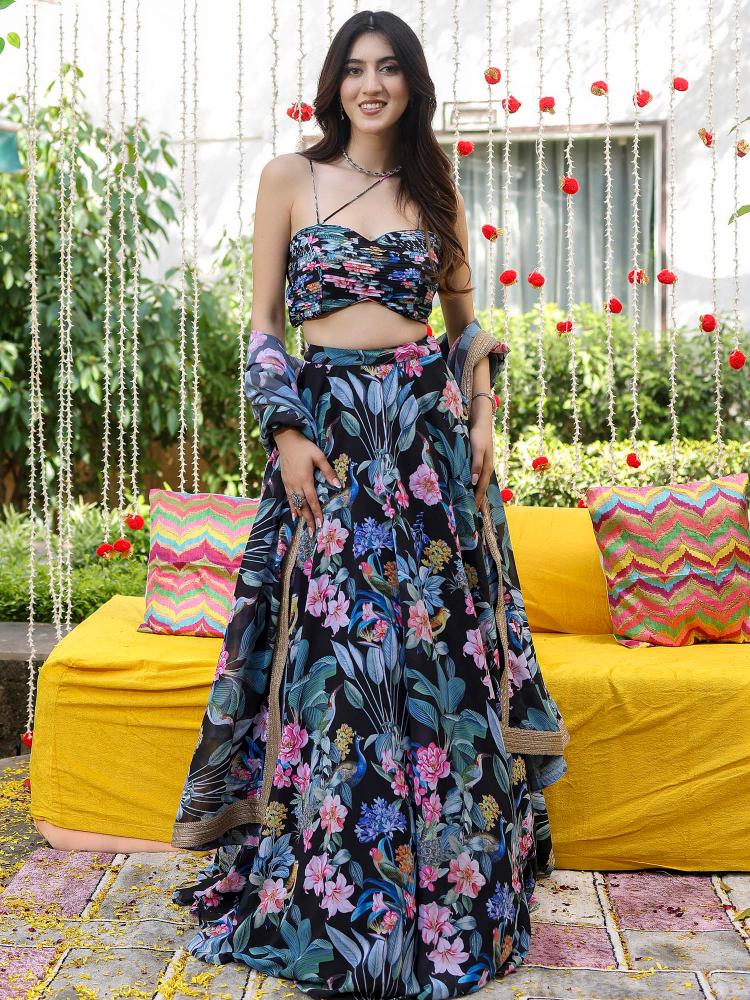 Black Printed Lehenga