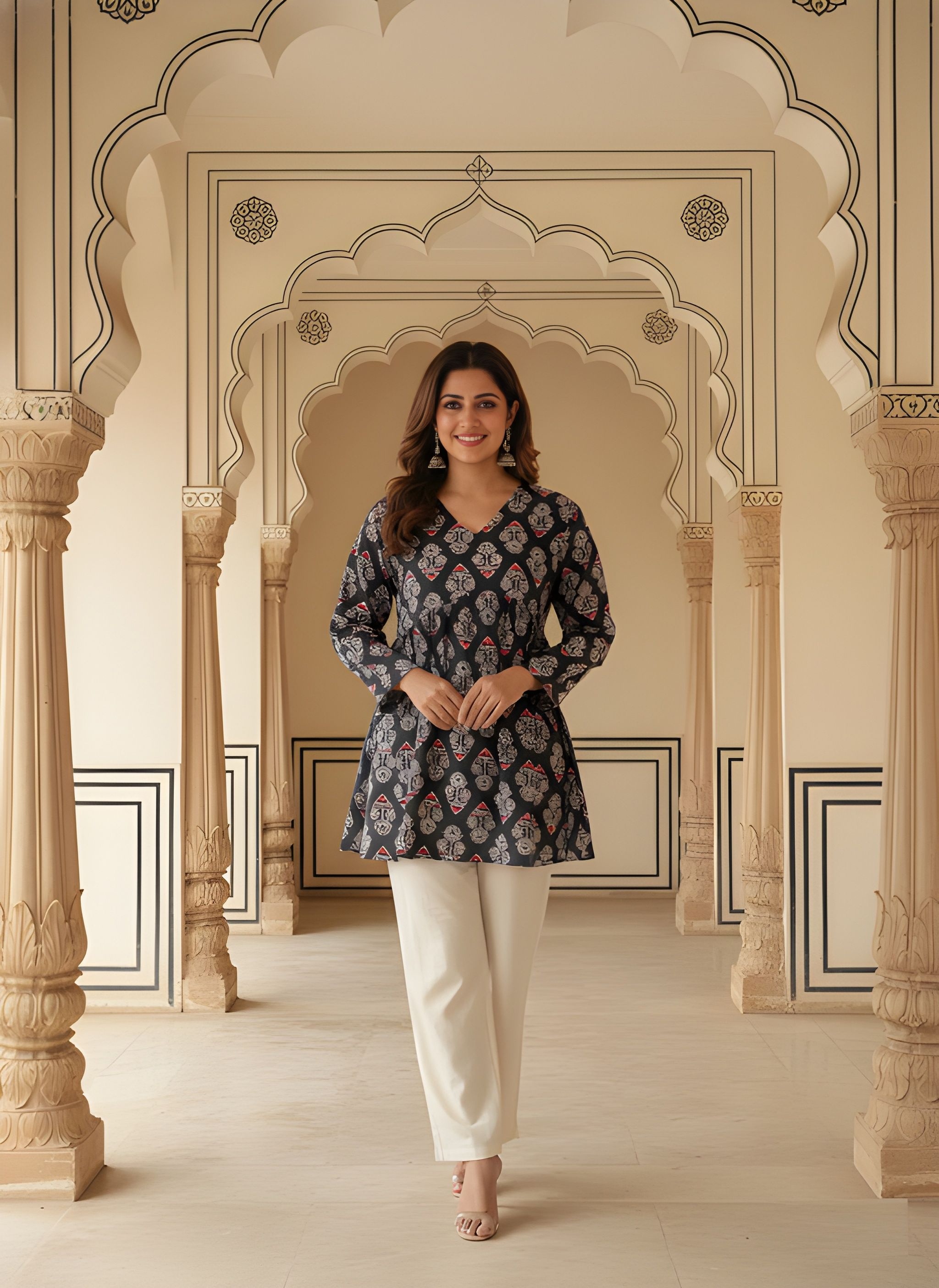Black Printed Rayon A-Line Kurti