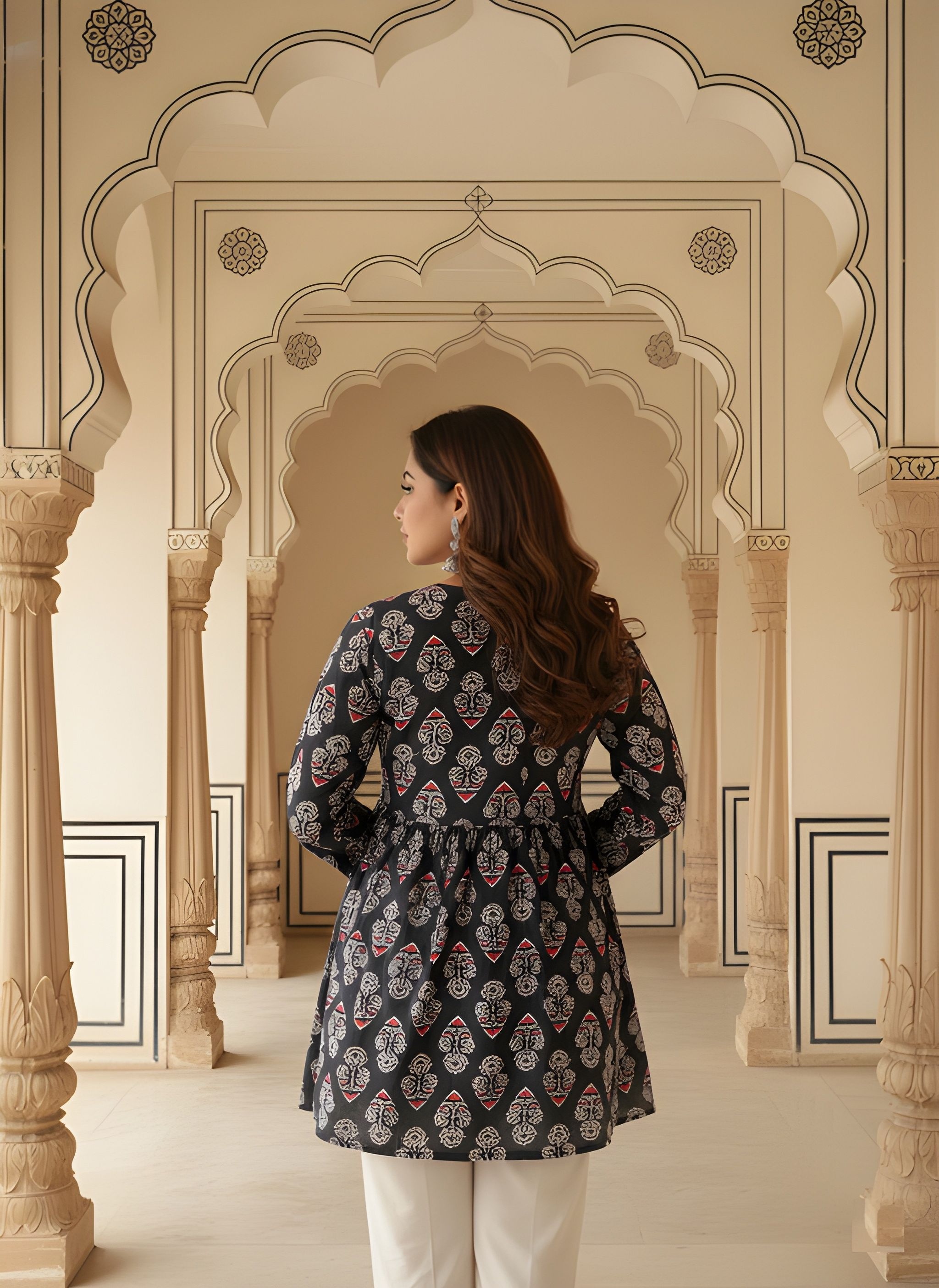 Black Printed Rayon A-Line Kurti — alternate view
